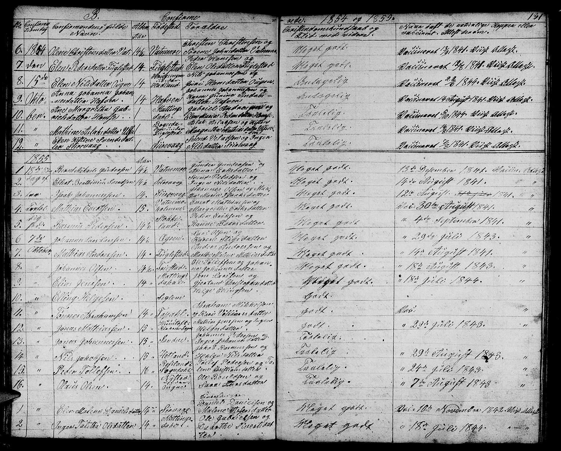 Eigersund sokneprestkontor, SAST/A-101807/S09/L0003: Parish register (copy) no. B 3, 1846-1875, p. 131