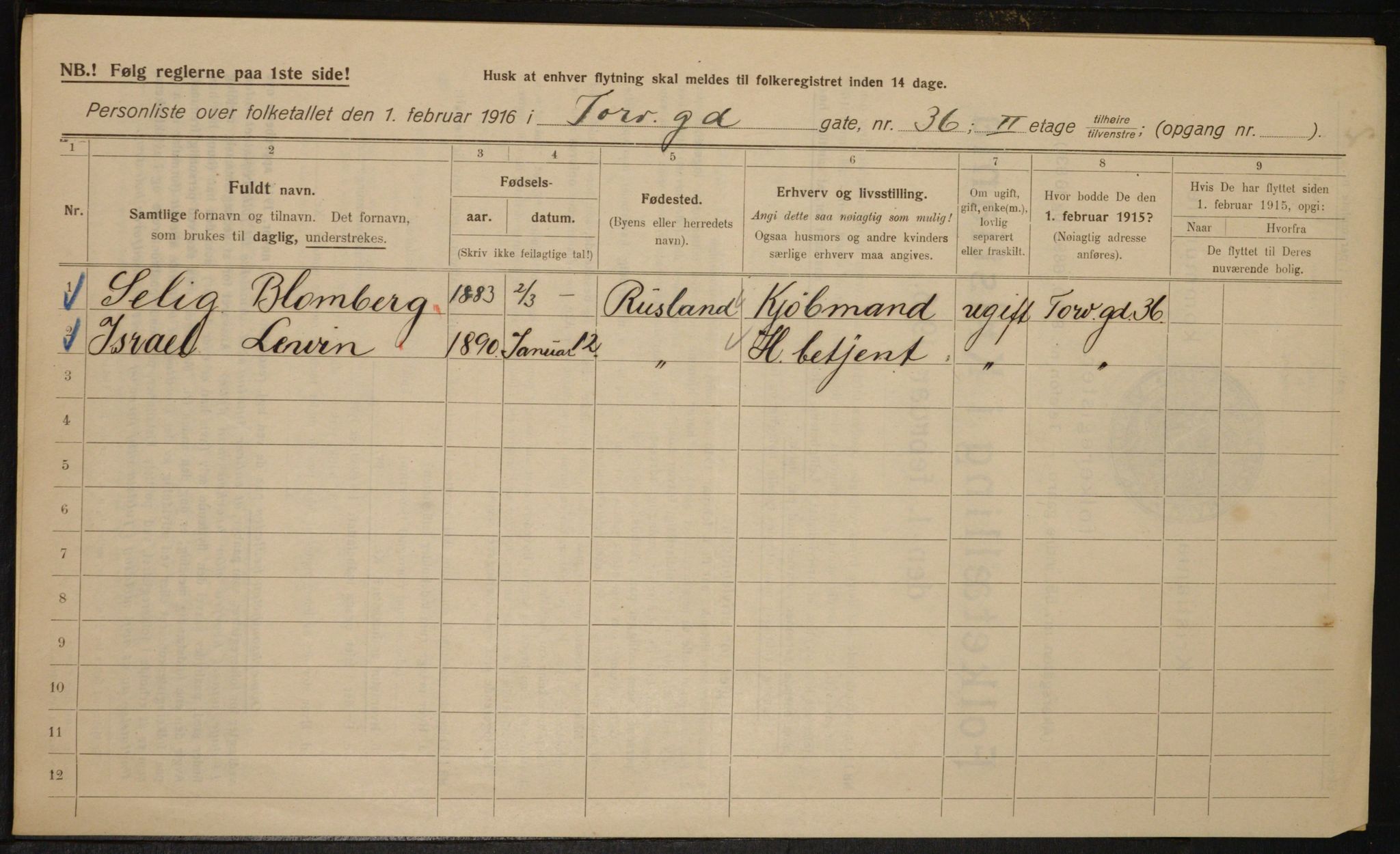 OBA, Municipal Census 1916 for Kristiania, 1916, p. 117499