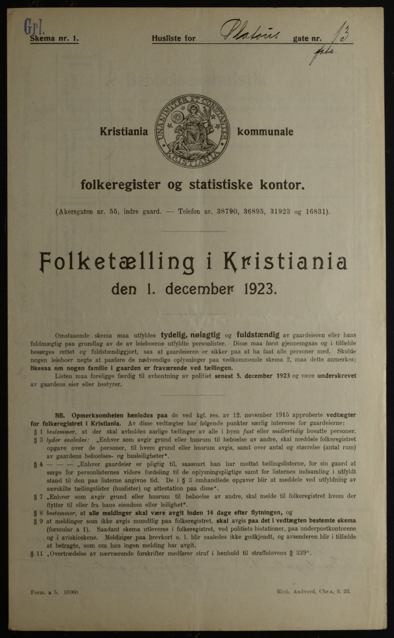 OBA, Municipal Census 1923 for Kristiania, 1923, p. 88828