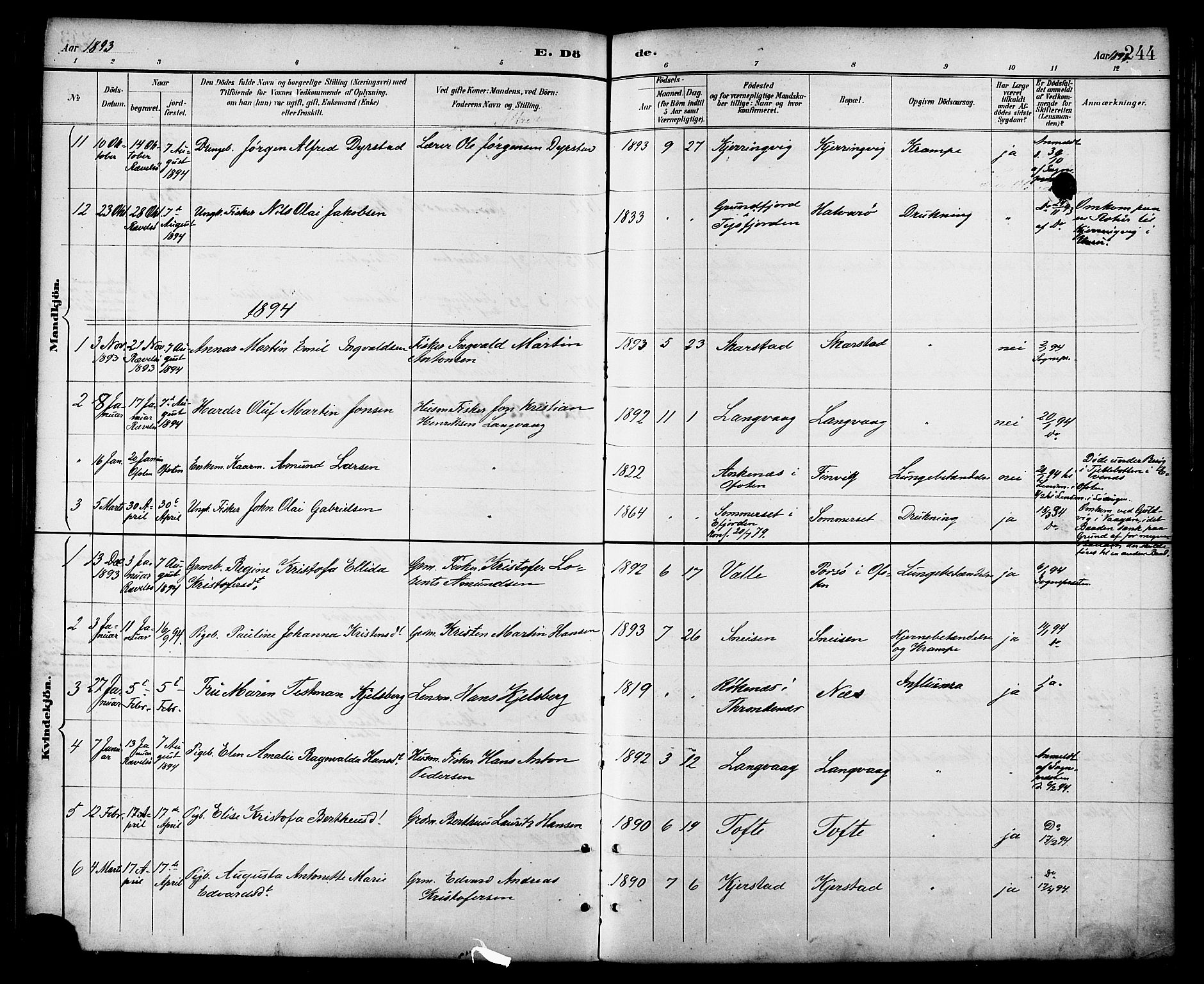 Ministerialprotokoller, klokkerbøker og fødselsregistre - Nordland, AV/SAT-A-1459/872/L1035: Parish register (official) no. 872A10, 1884-1896, p. 244