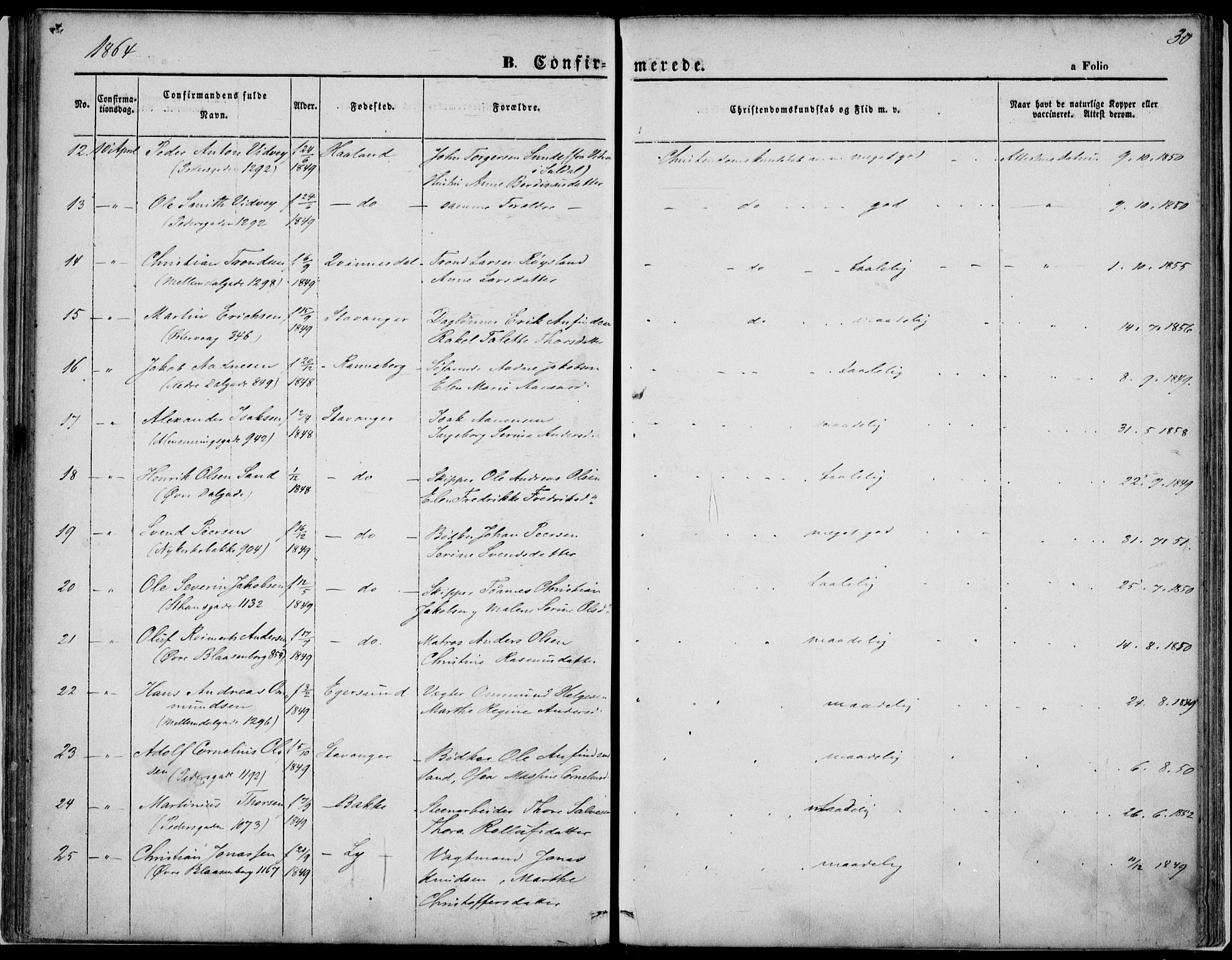 St. Petri sokneprestkontor, SAST/A-101813/001/30/30BA/L0004: Parish register (official) no. A 4, 1861-1865, p. 30