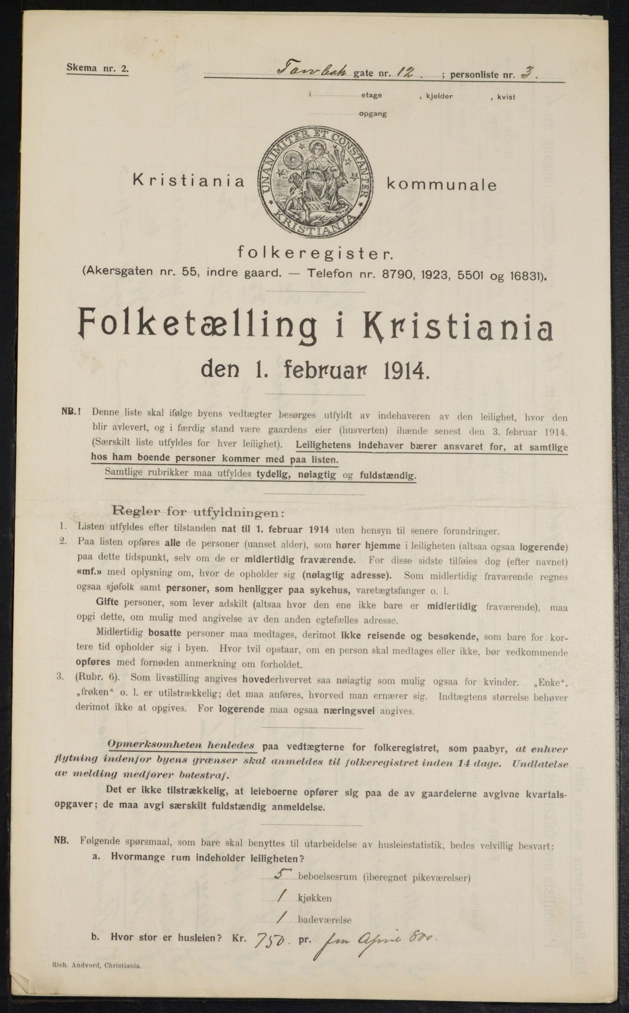 OBA, Municipal Census 1914 for Kristiania, 1914, p. 115951