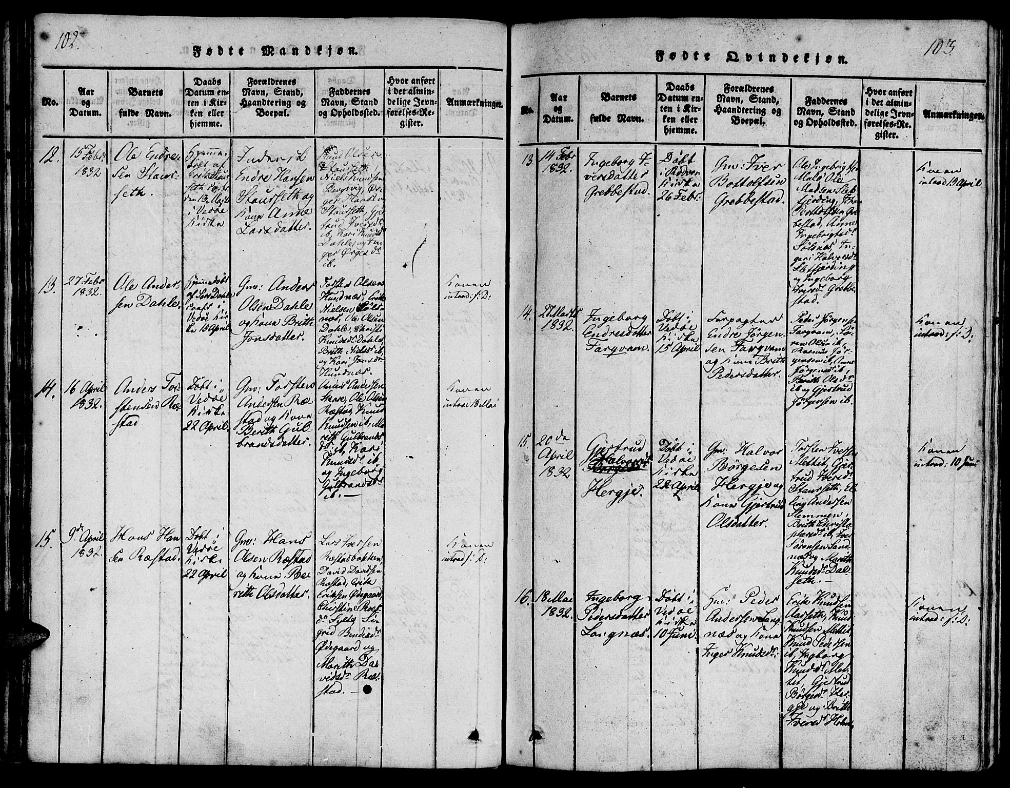 Ministerialprotokoller, klokkerbøker og fødselsregistre - Møre og Romsdal, AV/SAT-A-1454/547/L0602: Parish register (official) no. 547A04, 1818-1845, p. 102-103