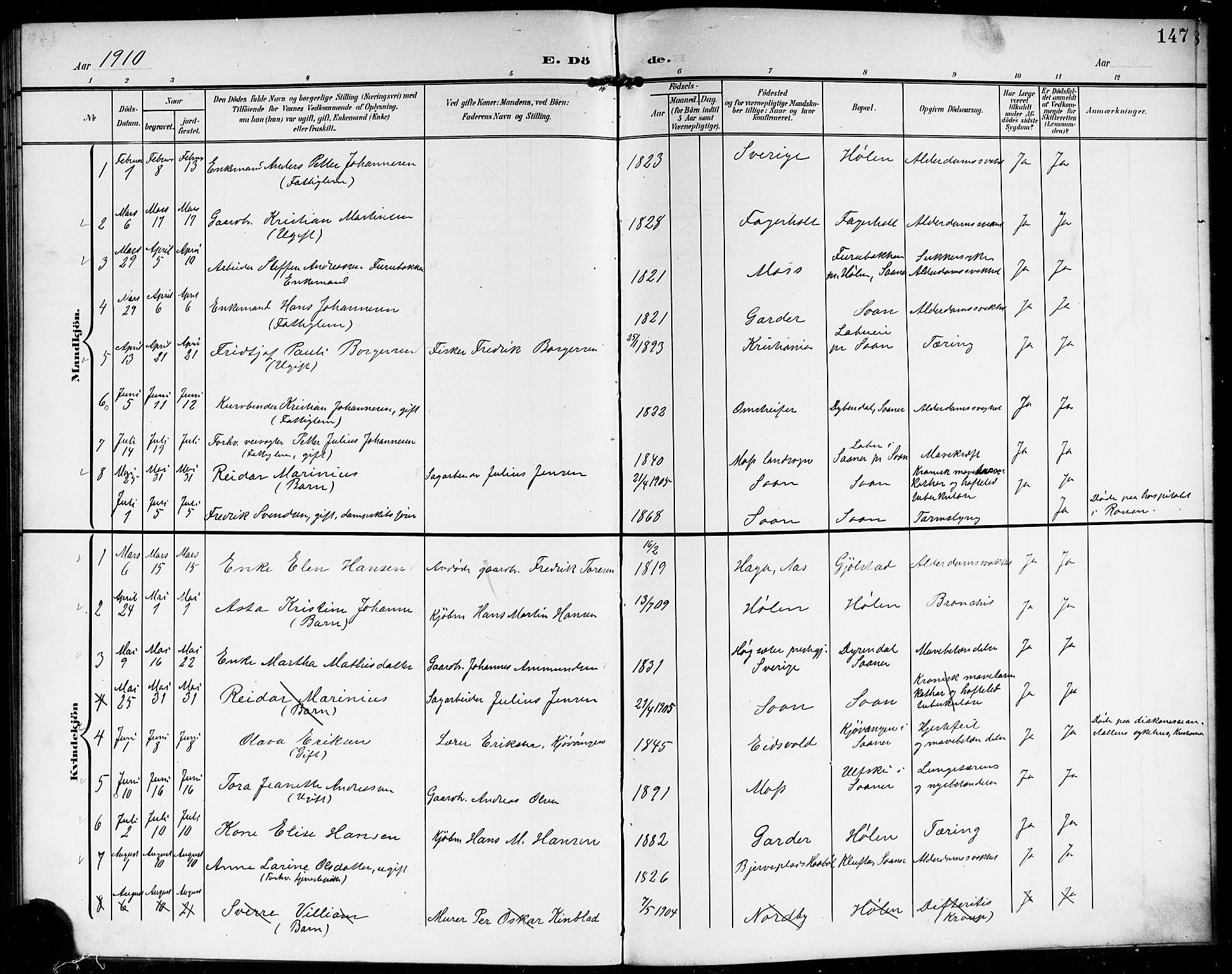 Vestby prestekontor Kirkebøker, AV/SAO-A-10893/G/Gb/L0002: Parish register (copy) no. II 2, 1903-1914, p. 147