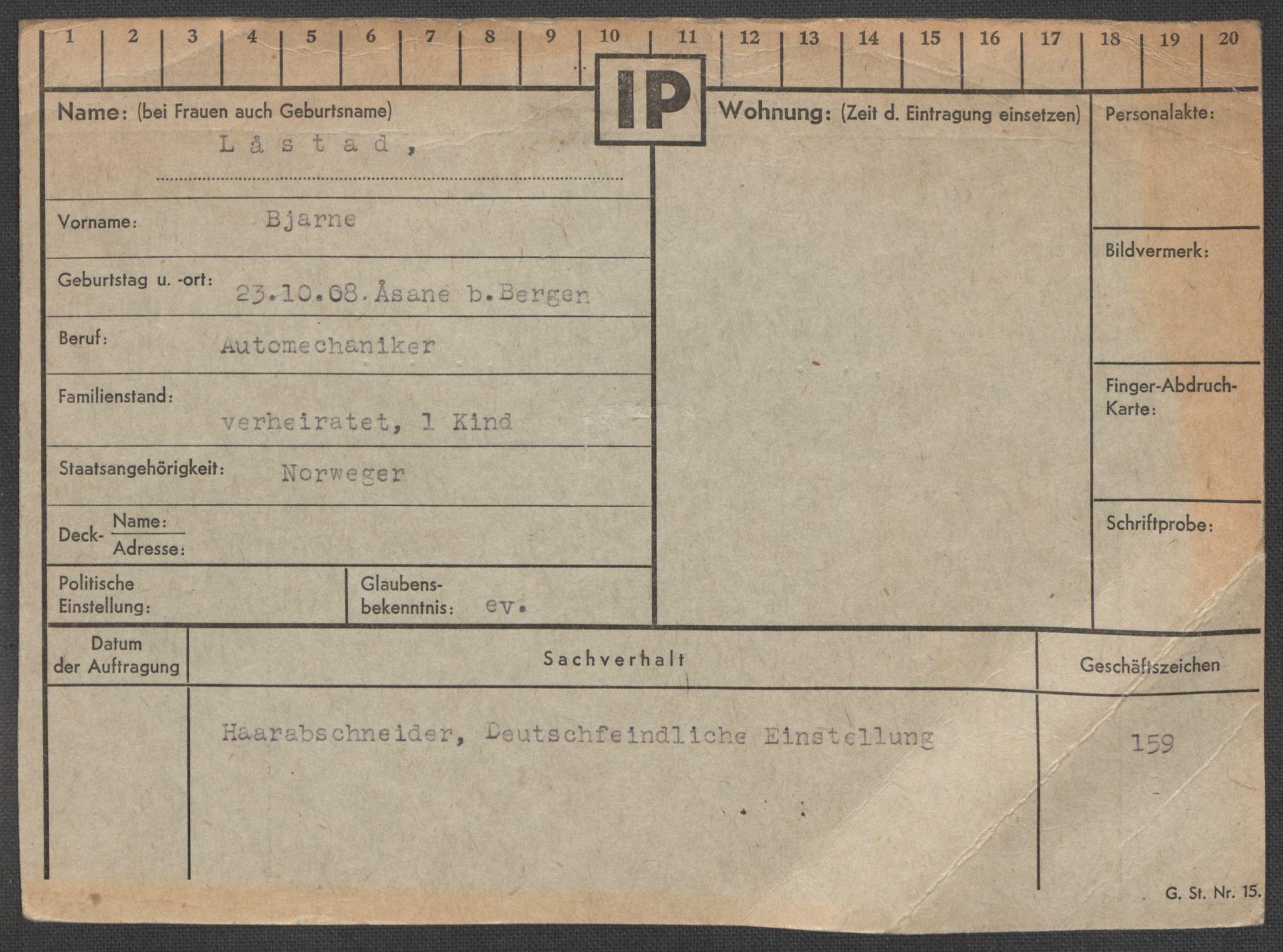 Befehlshaber der Sicherheitspolizei und des SD, RA/RAFA-5969/E/Ea/Eaa/L0007: Register over norske fanger i Møllergata 19: Lundb-N, 1940-1945, p. 198