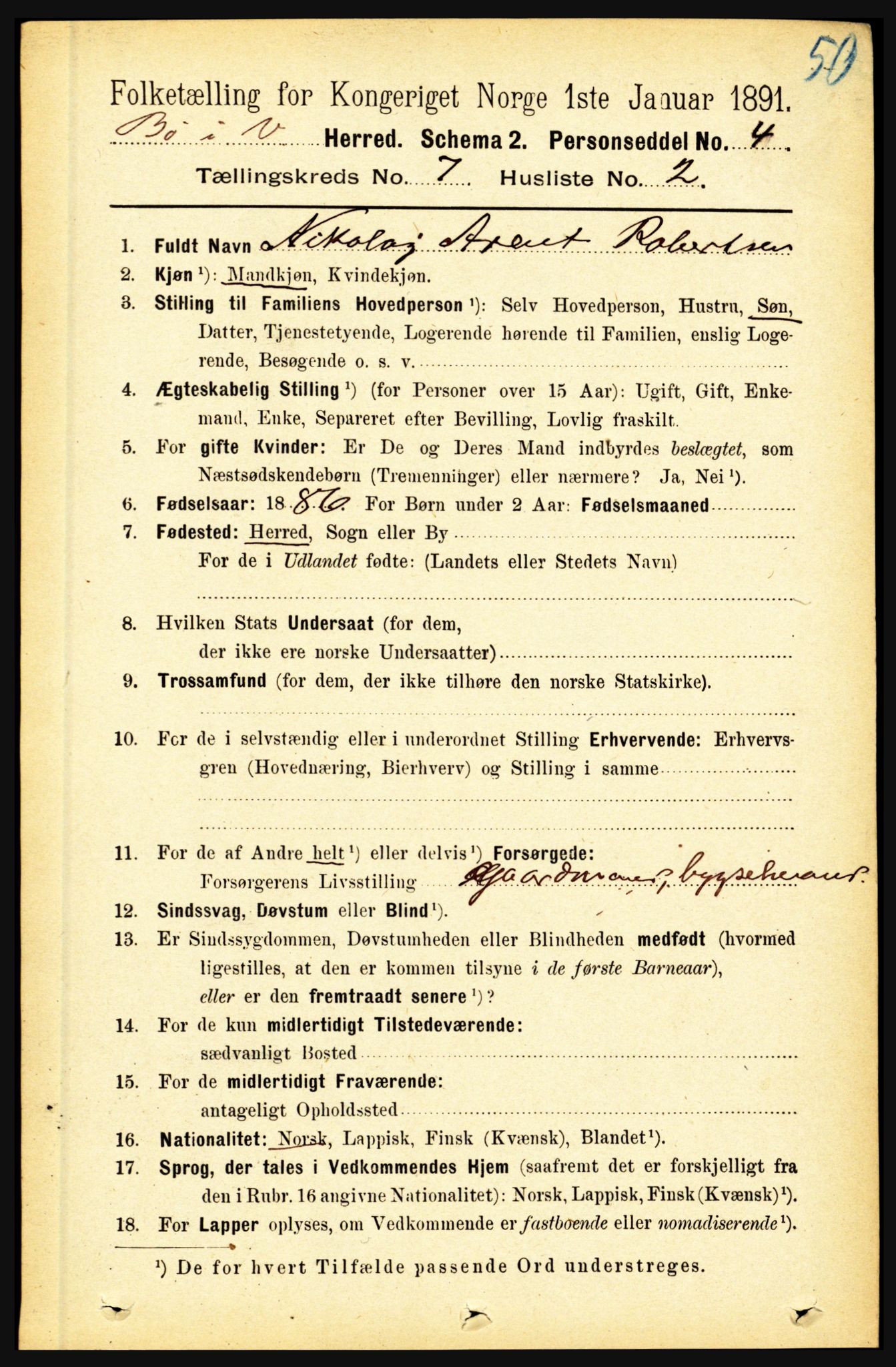 RA, 1891 census for 1867 Bø, 1891, p. 2502