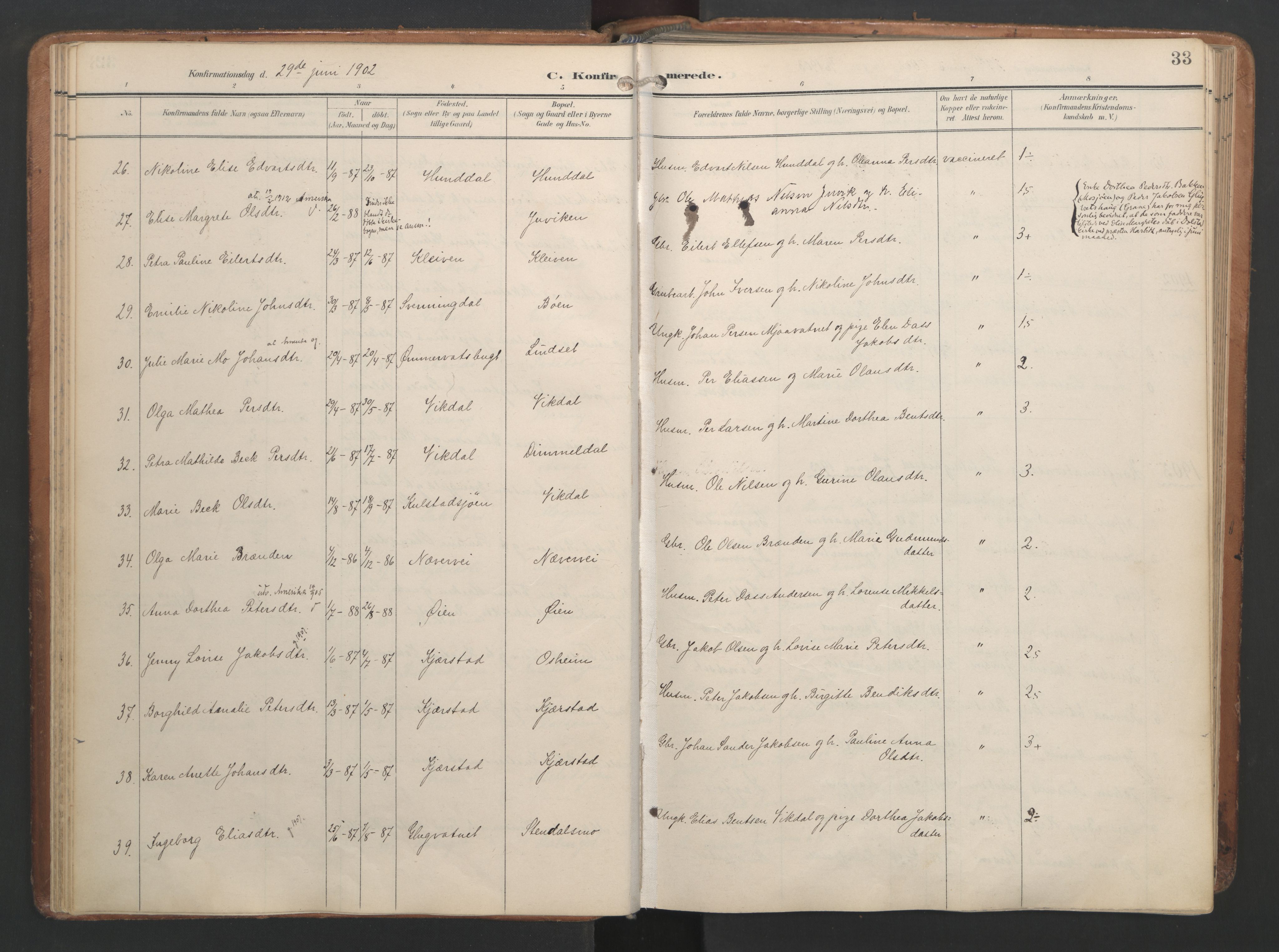 Ministerialprotokoller, klokkerbøker og fødselsregistre - Nordland, AV/SAT-A-1459/820/L0298: Parish register (official) no. 820A19, 1897-1915, p. 33