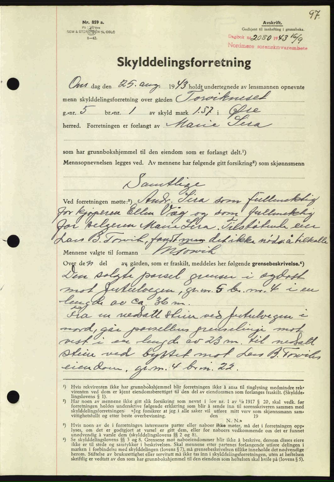 Nordmøre sorenskriveri, SAT/A-4132/1/2/2Ca: Mortgage book no. A96, 1943-1944, Diary no: : 2080/1943
