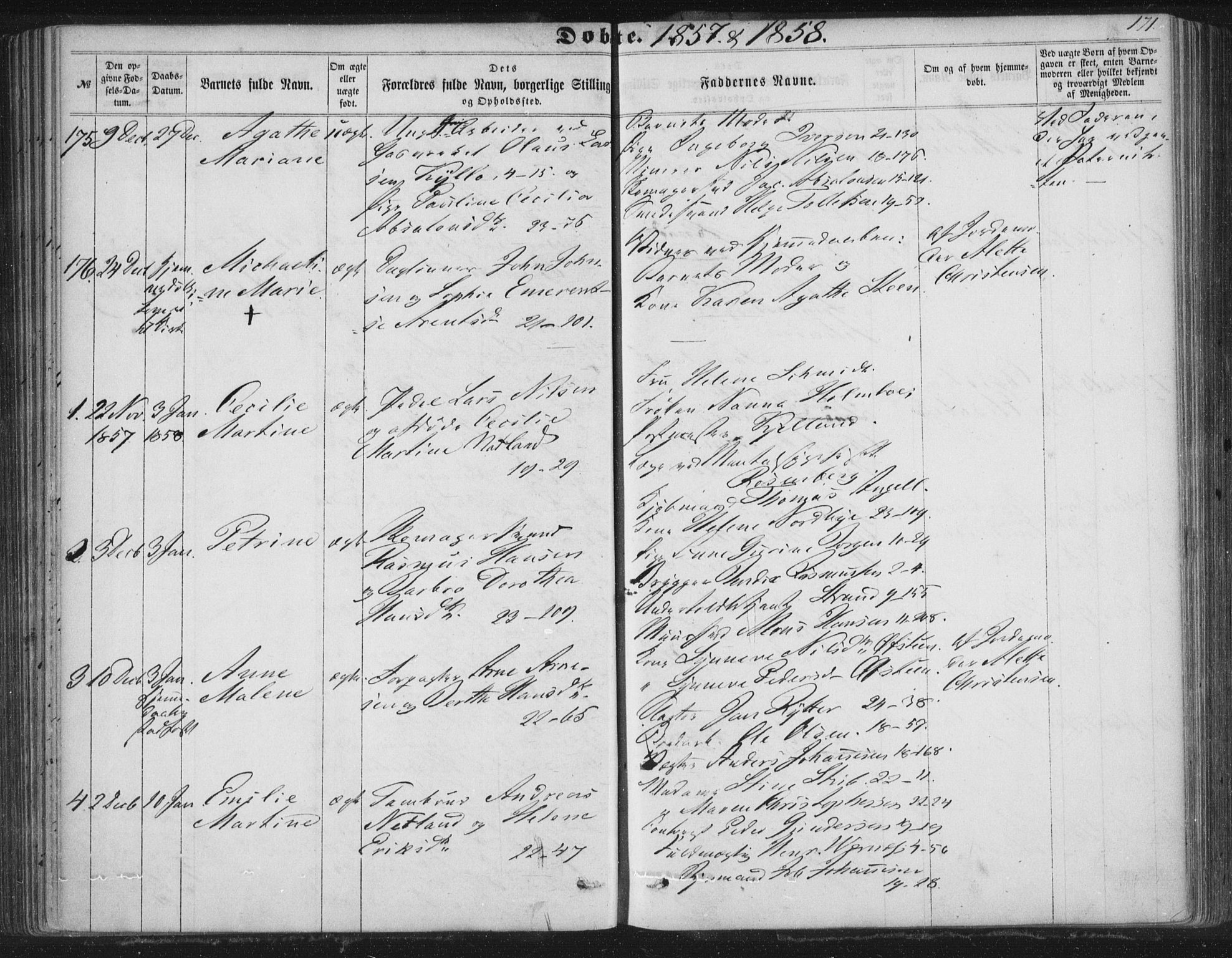 Korskirken sokneprestembete, SAB/A-76101/H/Haa/L0018: Parish register (official) no. B 4, 1857-1866, p. 171