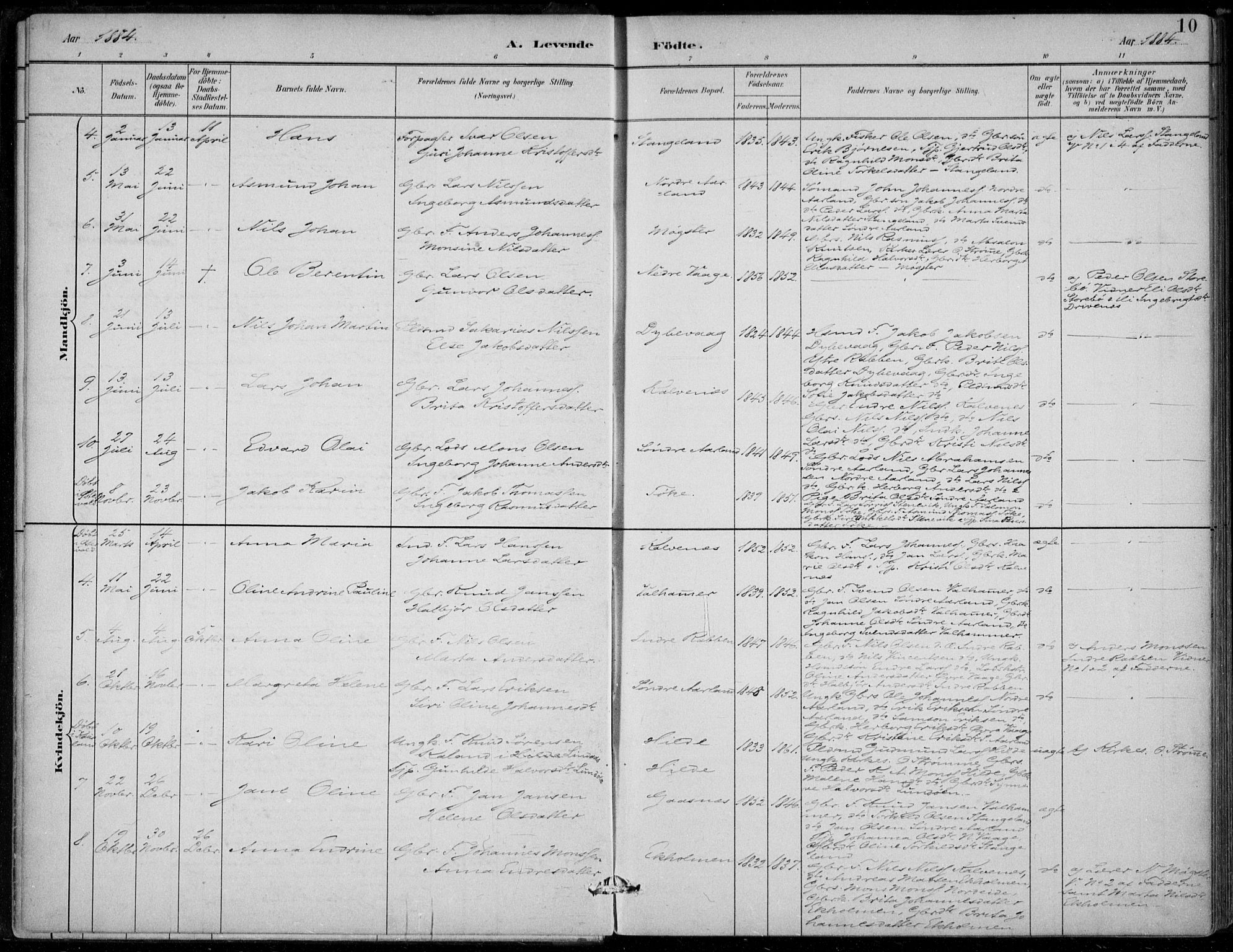 Sund sokneprestembete, AV/SAB-A-99930: Parish register (official) no. D 1, 1882-1899, p. 10