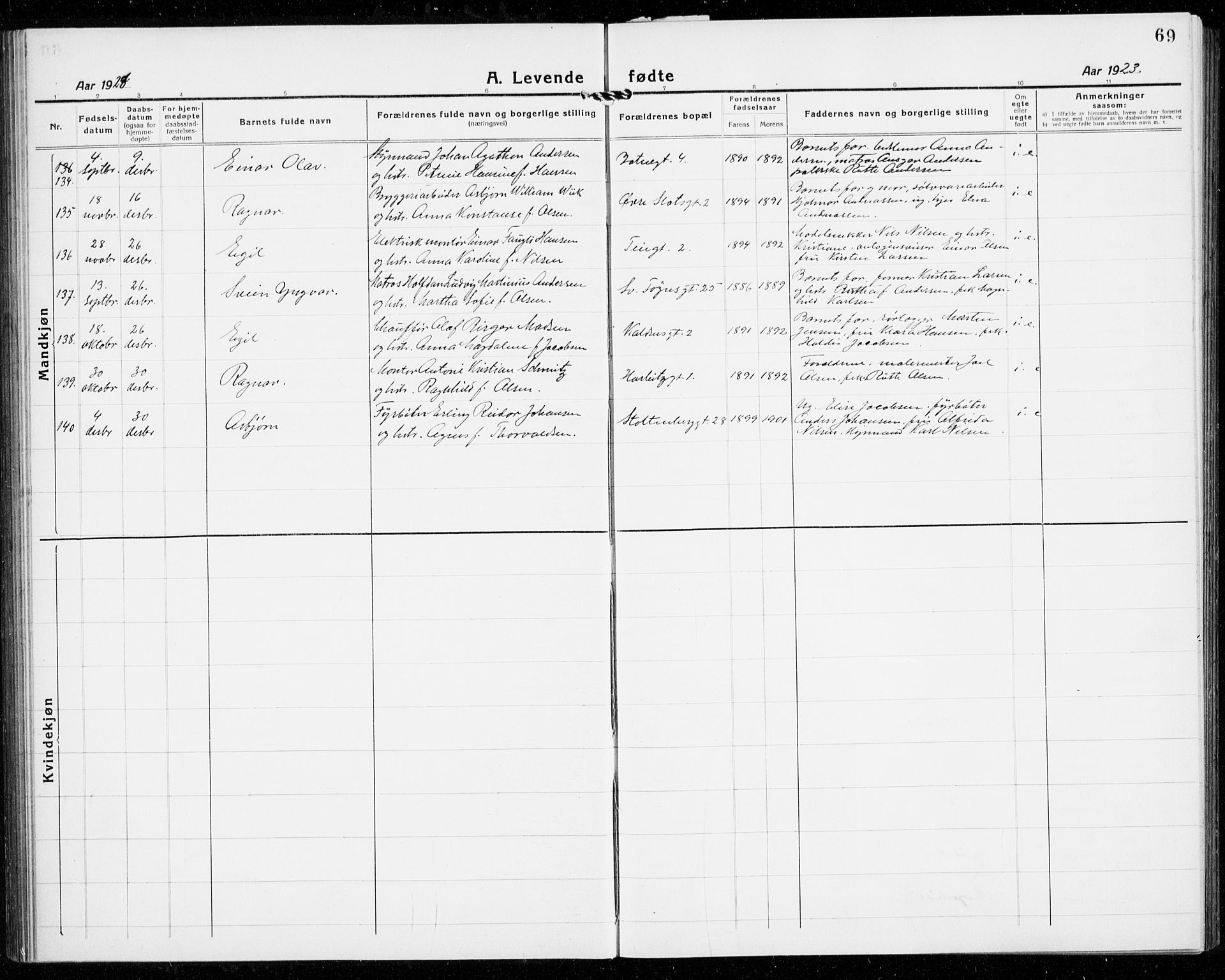 Tønsberg kirkebøker, AV/SAKO-A-330/G/Ga/L0010: Parish register (copy) no. 10, 1920-1942, p. 69