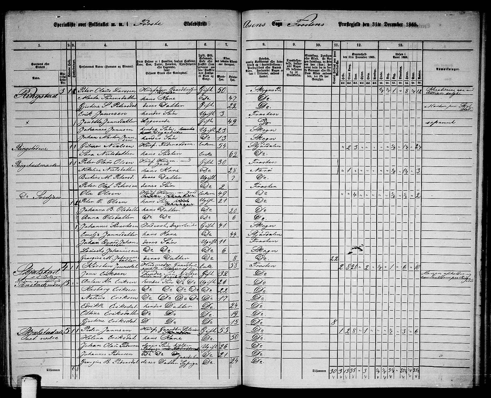 RA, 1865 census for Frosta, 1865, p. 135