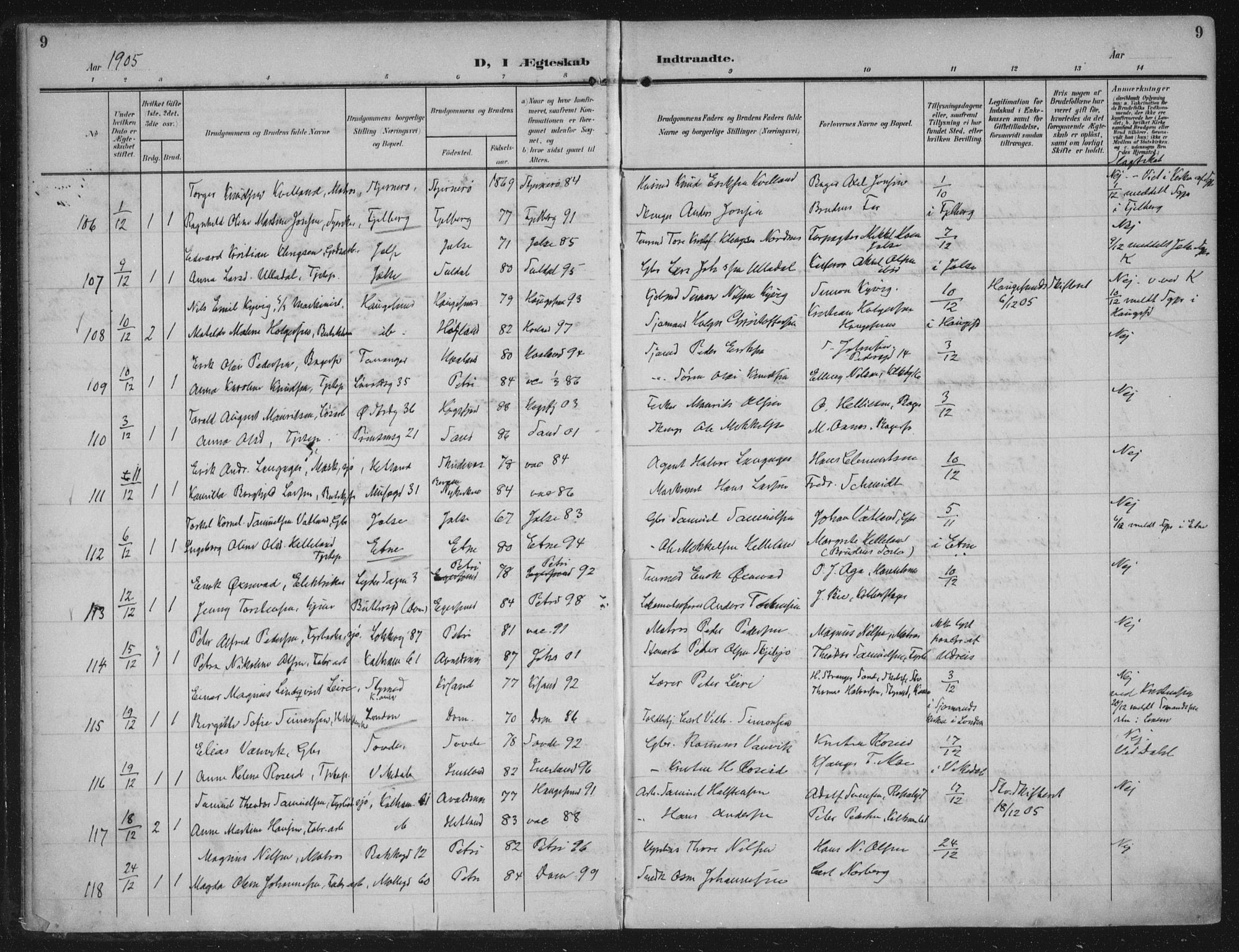Domkirken sokneprestkontor, SAST/A-101812/002/A/L0016: Parish register (official) no. A 33, 1905-1922, p. 9