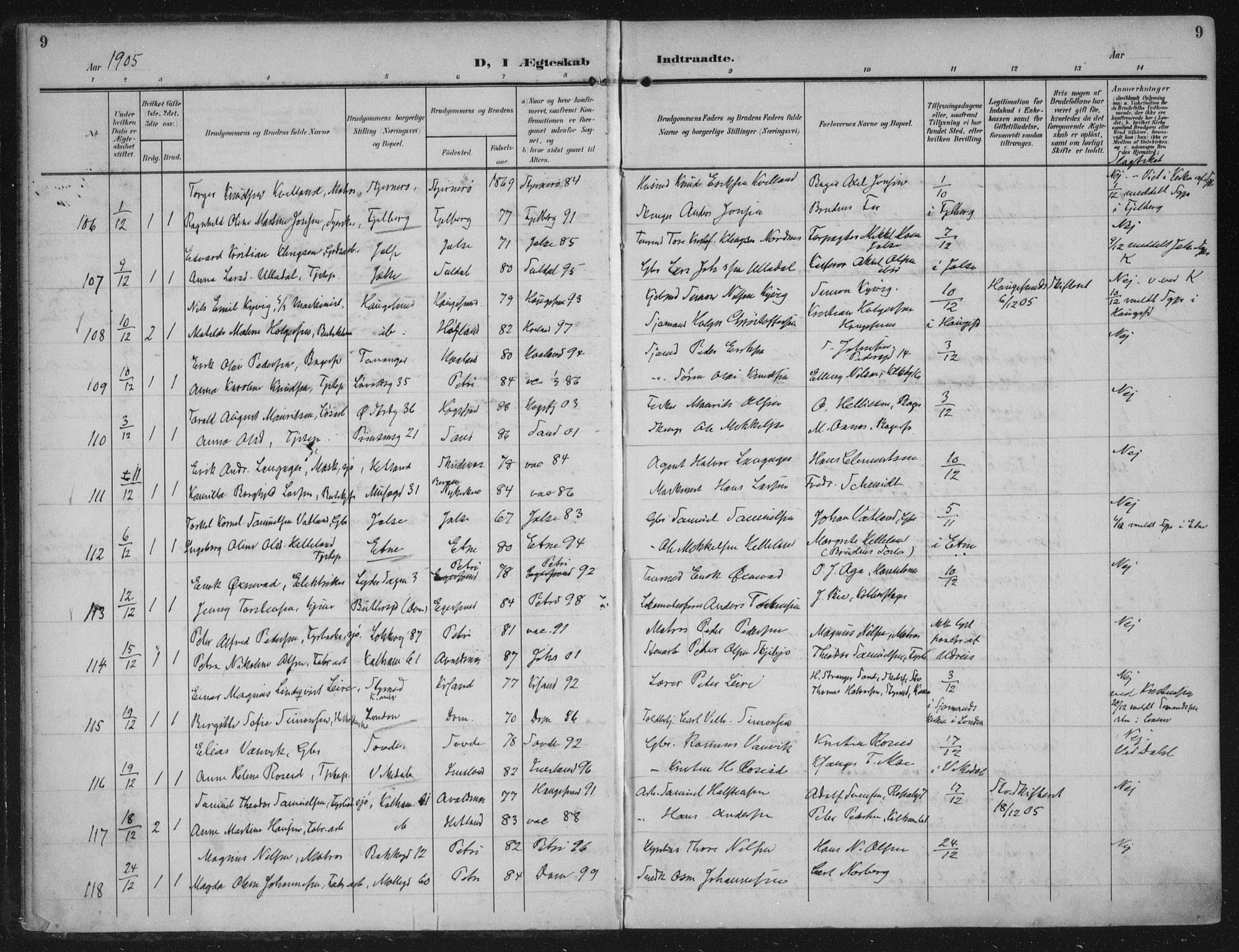 Domkirken sokneprestkontor, AV/SAST-A-101812/002/A/L0016: Parish register (official) no. A 33, 1905-1922, p. 9