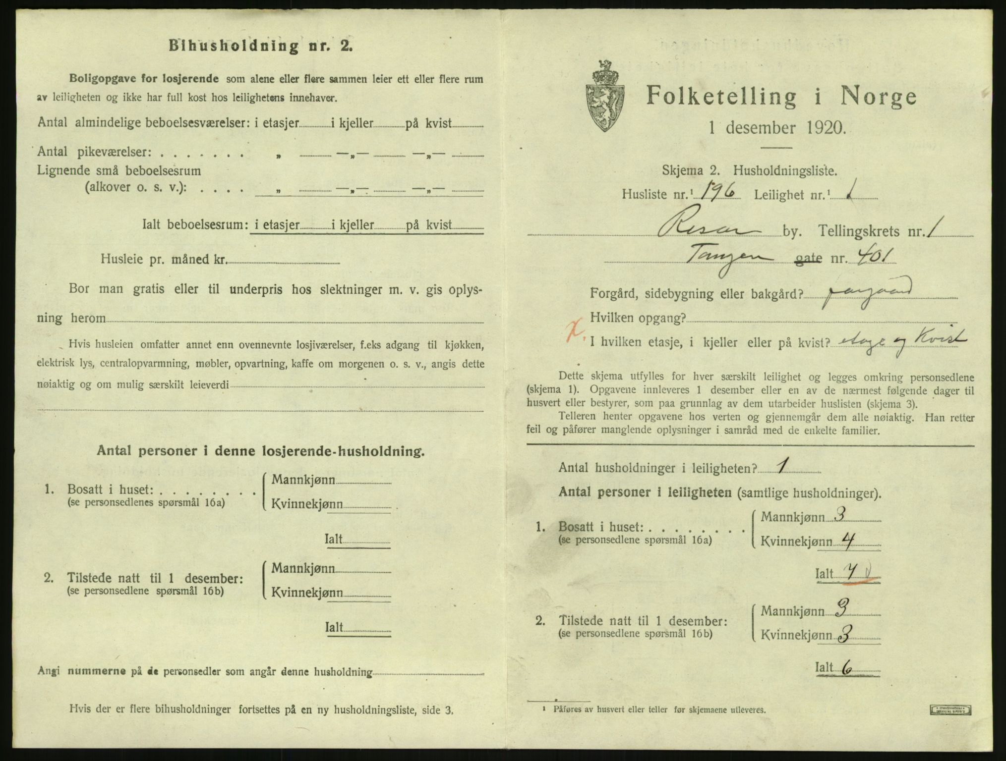 SAK, 1920 census for Risør, 1920, p. 1831