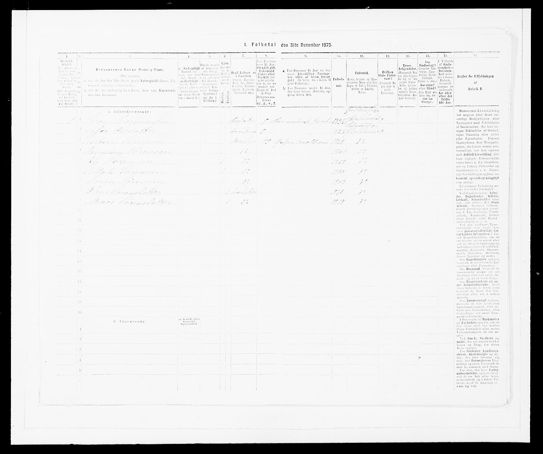 SAB, 1875 census for 1429P Ytre Holmedal, 1875, p. 1002