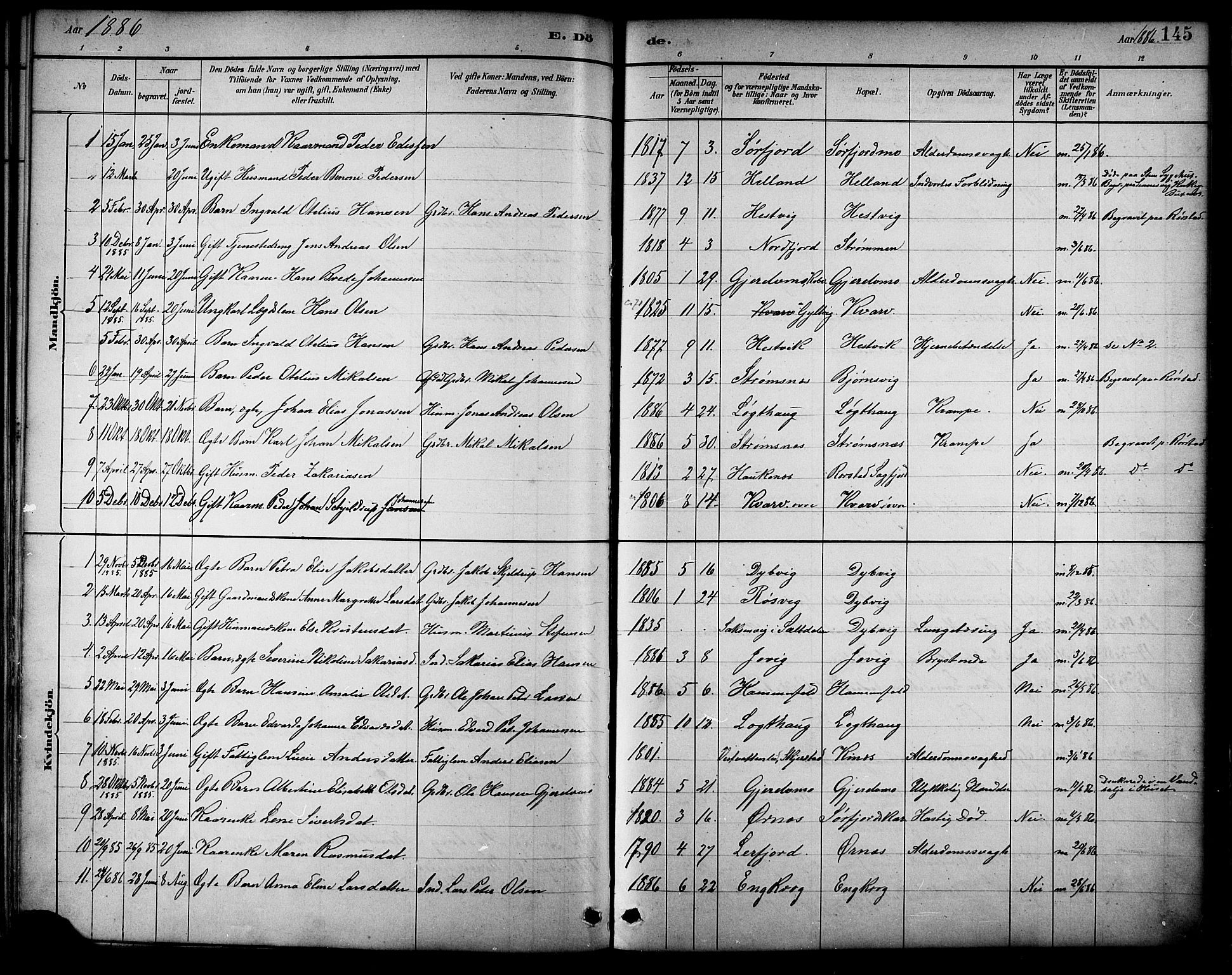 Ministerialprotokoller, klokkerbøker og fødselsregistre - Nordland, AV/SAT-A-1459/854/L0777: Parish register (official) no. 854A01 /1, 1883-1891, p. 145