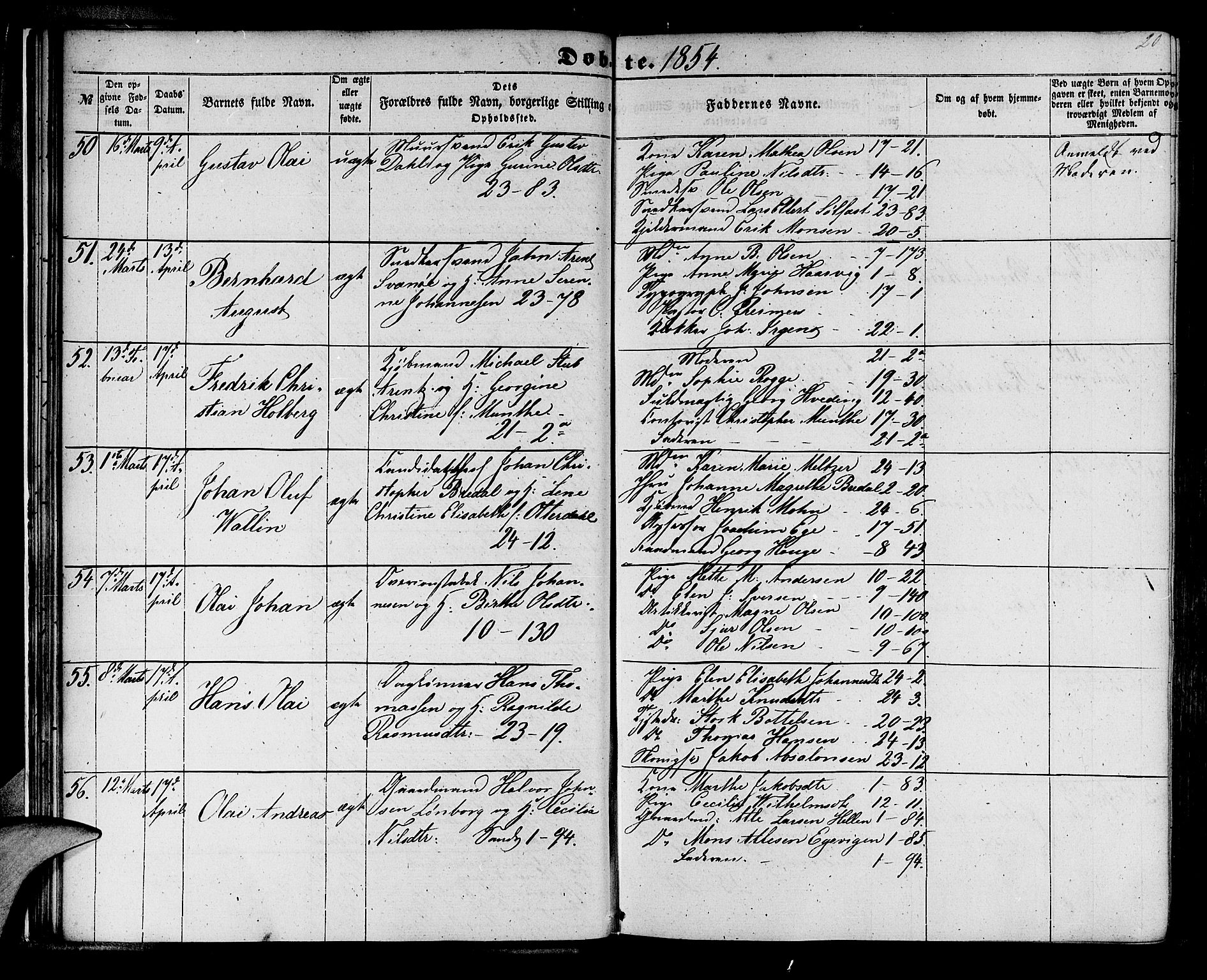 Korskirken sokneprestembete, AV/SAB-A-76101/H/Hab: Parish register (copy) no. B 3, 1853-1858, p. 20