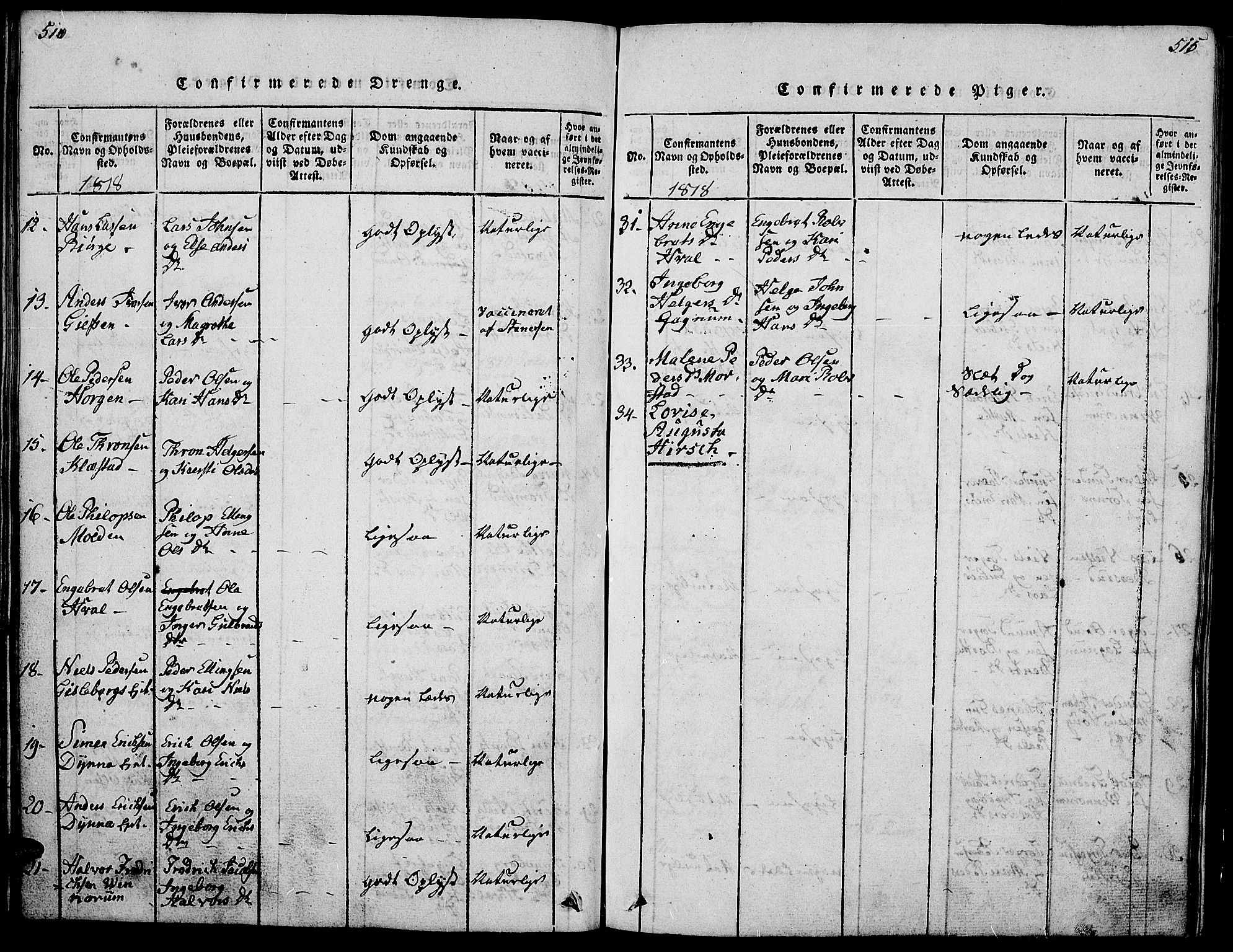 Gran prestekontor, AV/SAH-PREST-112/H/Ha/Hab/L0001: Parish register (copy) no. 1, 1815-1824, p. 510-511