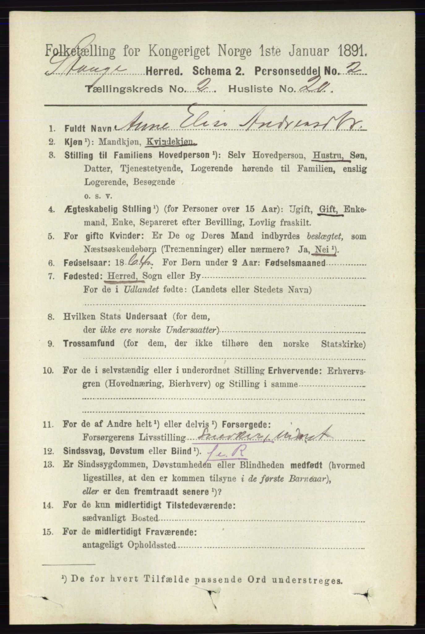 RA, 1891 census for 0417 Stange, 1891, p. 1051