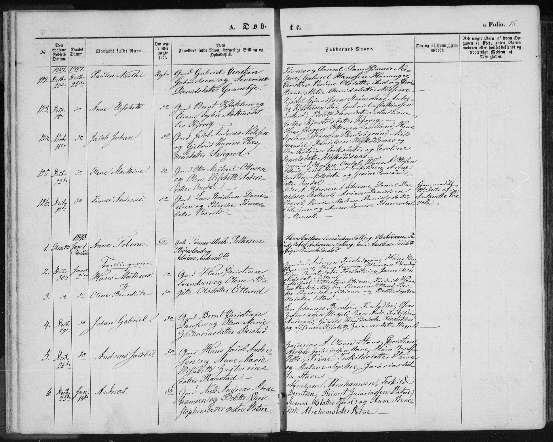 Lista sokneprestkontor, SAK/1111-0027/F/Fa/L0010: Parish register (official) no. A 10, 1846-1861, p. 15