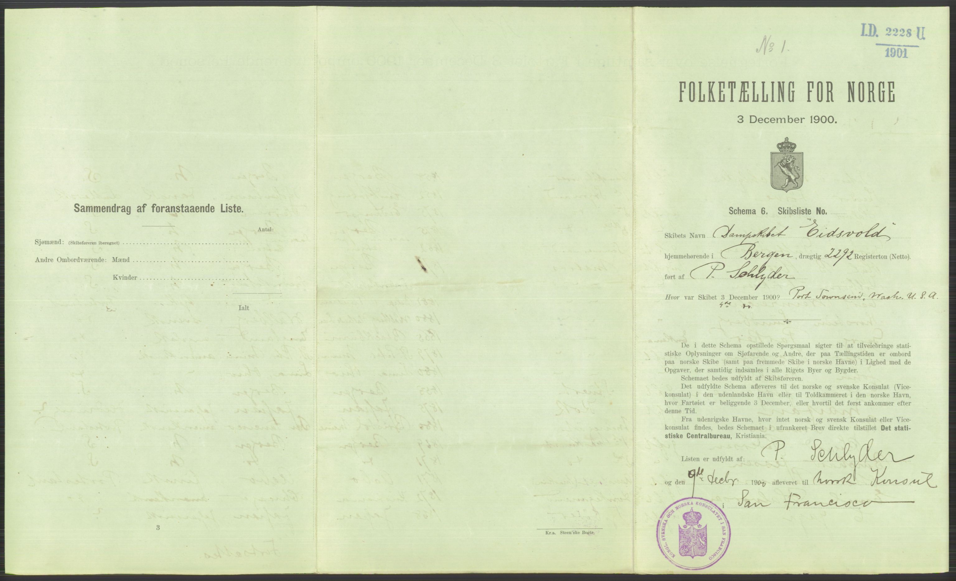 RA, 1900 Census - ship lists from ships in Norwegian harbours, harbours abroad and at sea, 1900, p. 4957