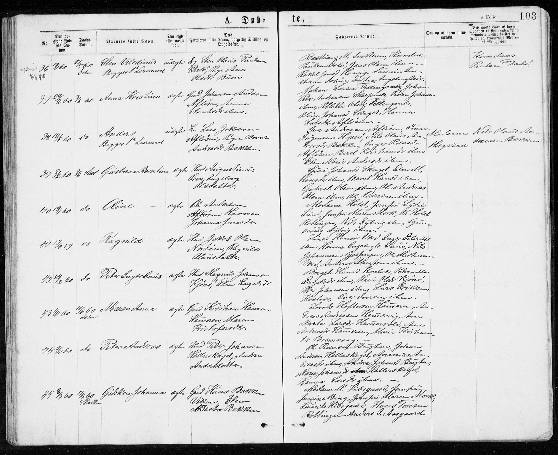 Ministerialprotokoller, klokkerbøker og fødselsregistre - Sør-Trøndelag, AV/SAT-A-1456/640/L0576: Parish register (official) no. 640A01, 1846-1876, p. 103