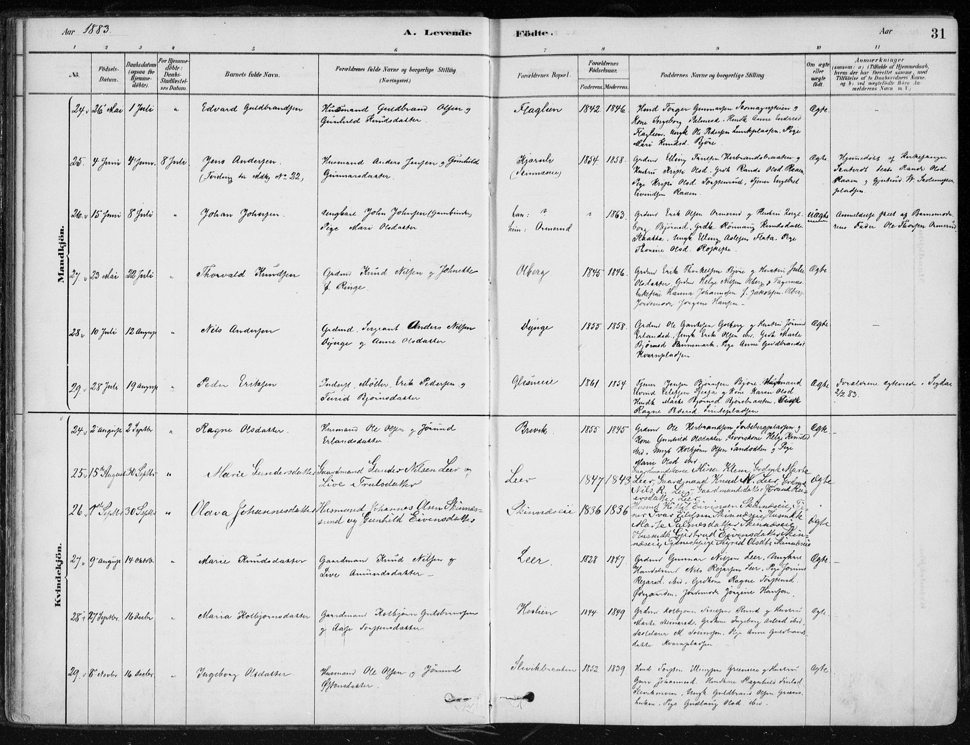 Krødsherad kirkebøker, SAKO/A-19/F/Fa/L0005: Parish register (official) no. 5, 1879-1888, p. 31