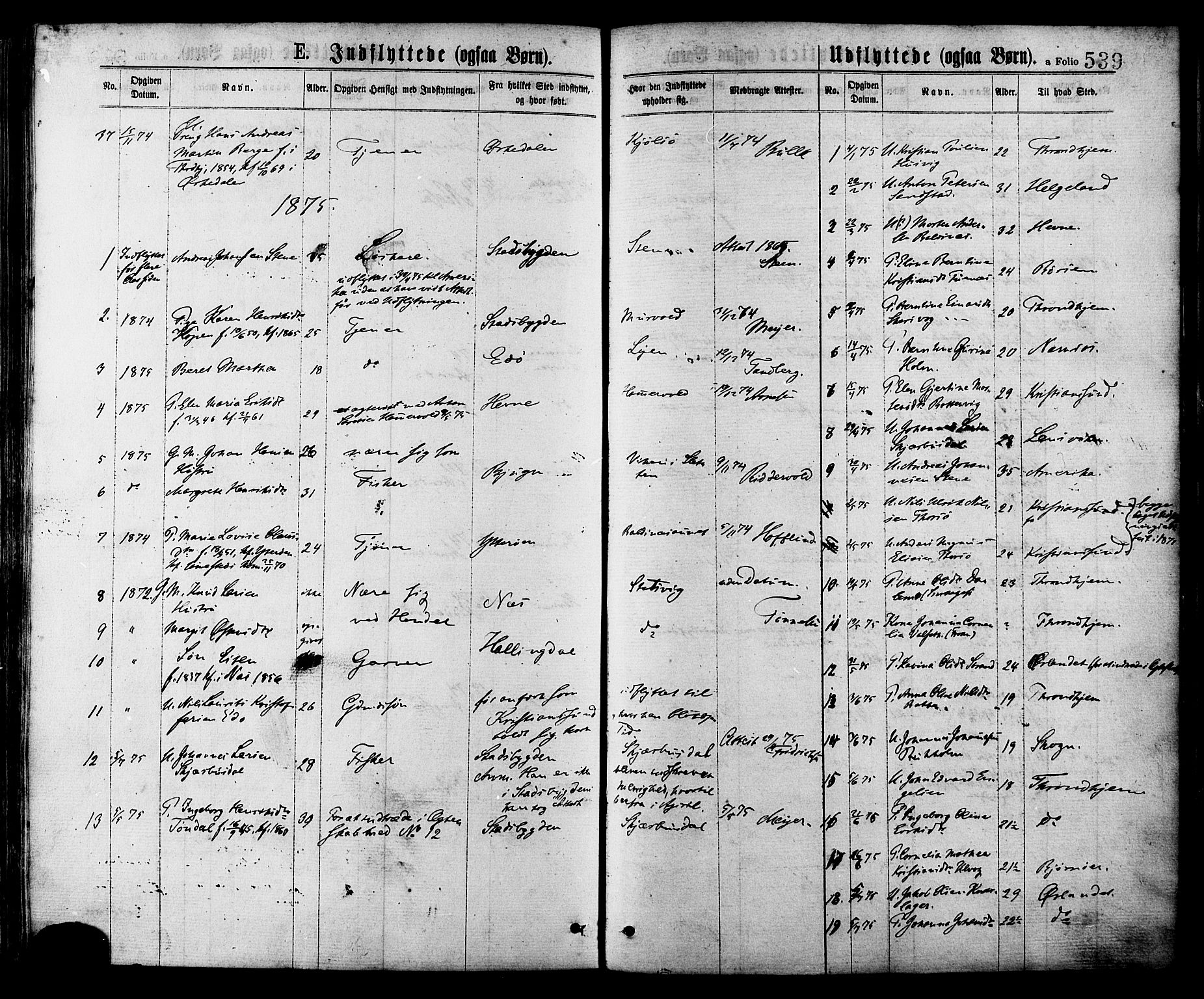 Ministerialprotokoller, klokkerbøker og fødselsregistre - Sør-Trøndelag, SAT/A-1456/634/L0532: Parish register (official) no. 634A08, 1871-1881, p. 539