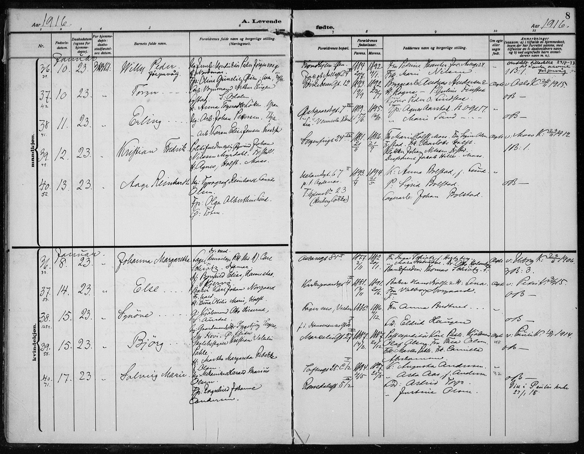 Rikshospitalet prestekontor Kirkebøker, AV/SAO-A-10309b/F/L0016: Parish register (official) no. 16, 1916-1918, p. 8
