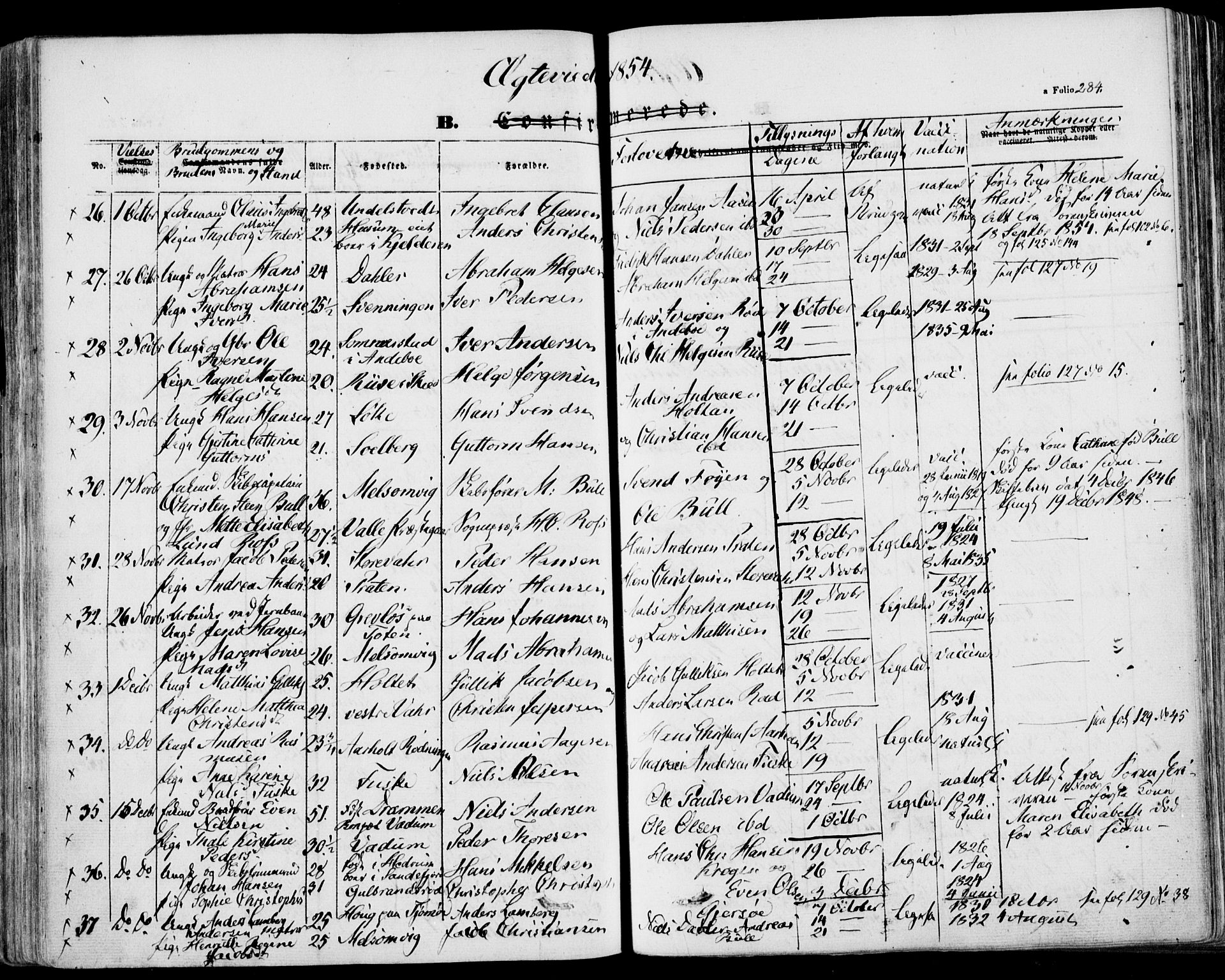 Stokke kirkebøker, AV/SAKO-A-320/F/Fa/L0007: Parish register (official) no. I 7, 1844-1857, p. 284