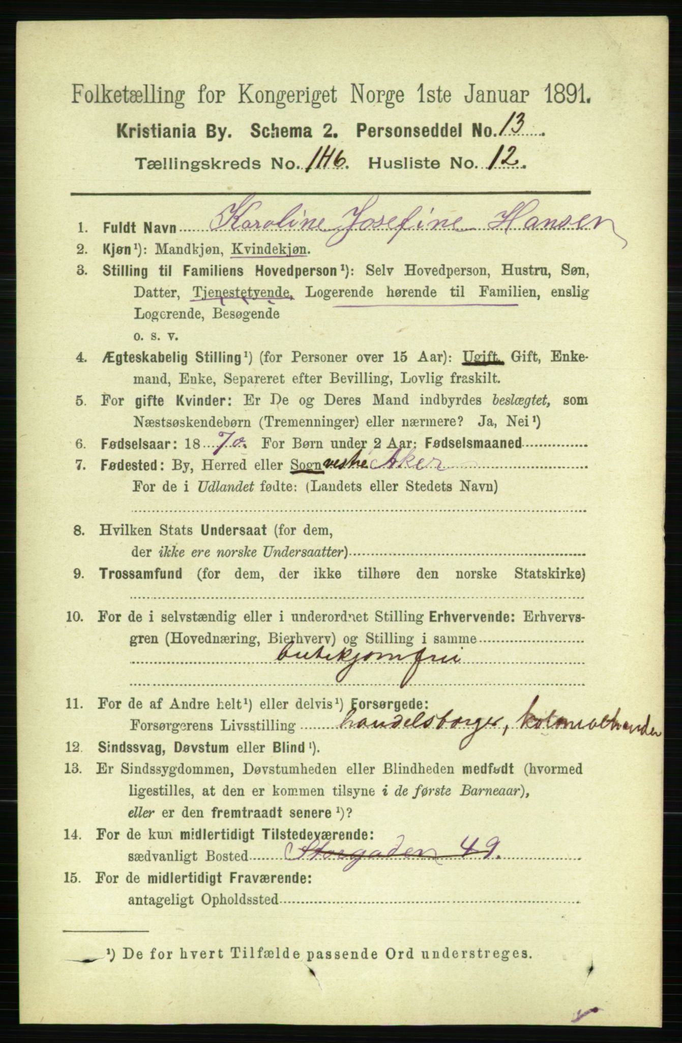 RA, 1891 census for 0301 Kristiania, 1891, p. 81359