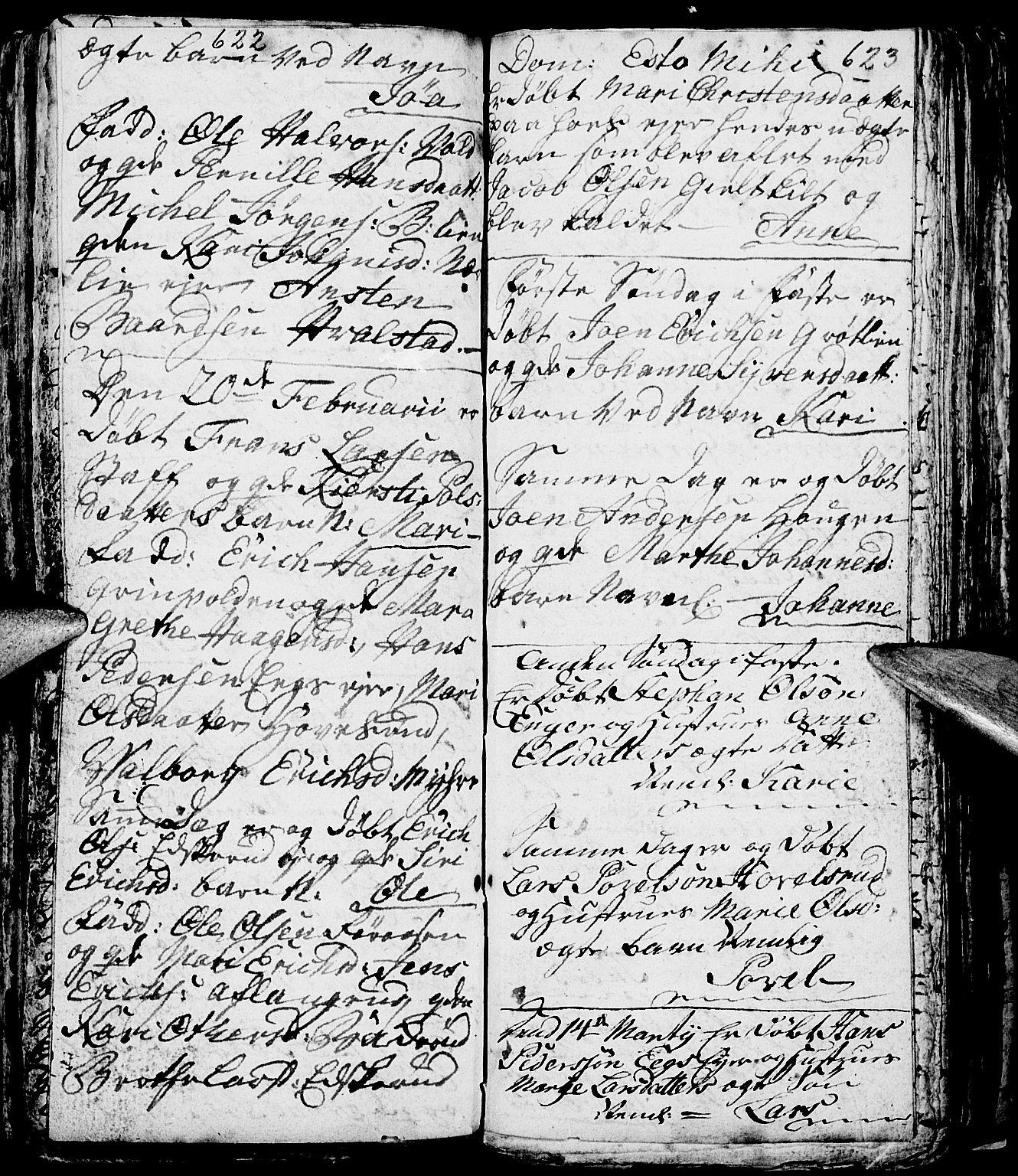 Nes prestekontor, Hedmark, AV/SAH-PREST-020/L/La/L0001: Parish register (copy) no. 1, 1663-1784, p. 622-623