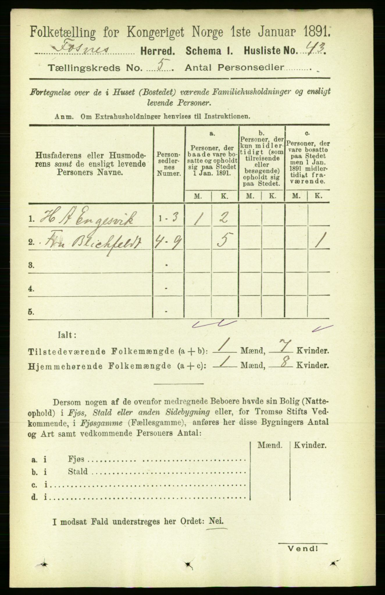 RA, 1891 census for 1748 Fosnes, 1891, p. 1935