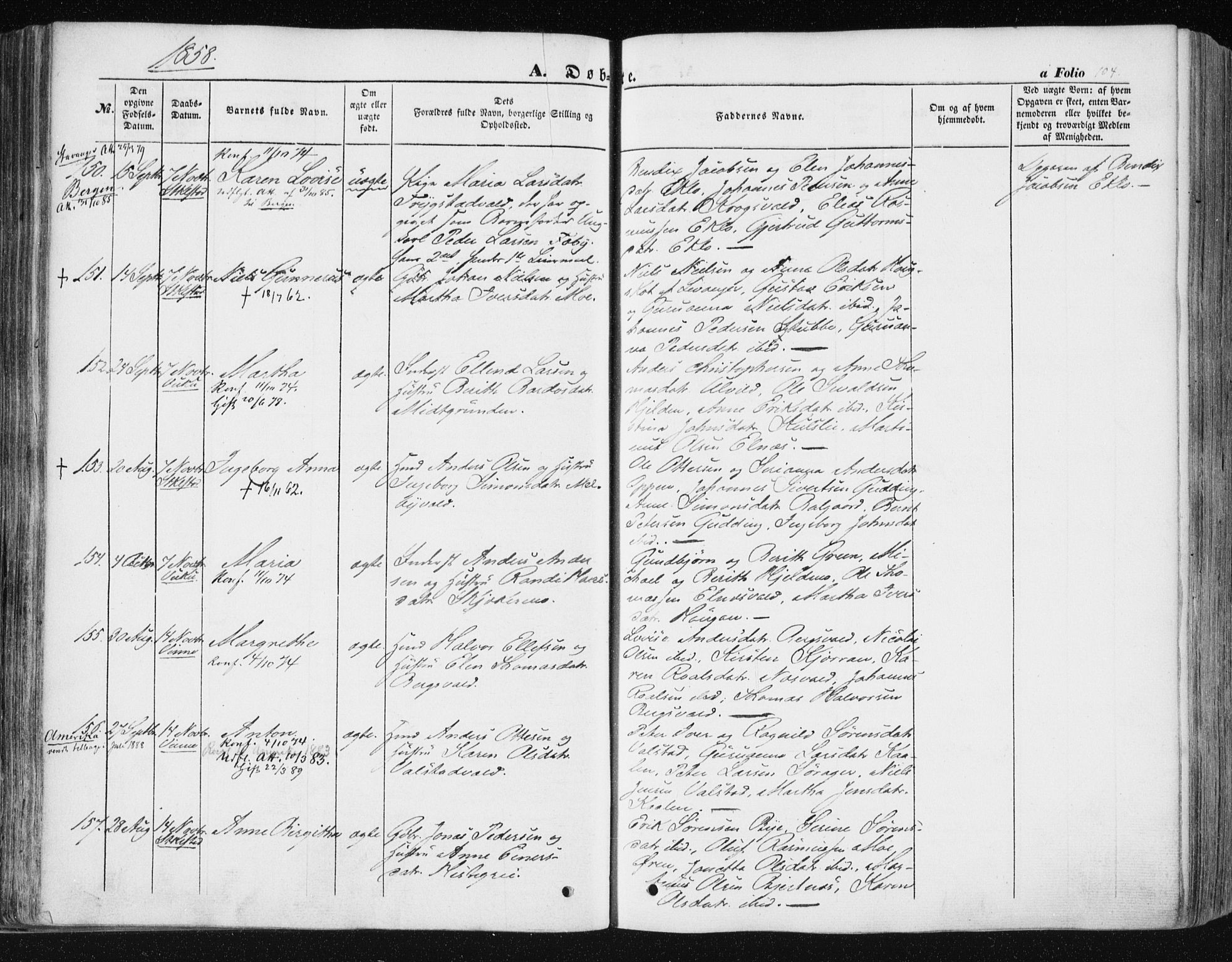 Ministerialprotokoller, klokkerbøker og fødselsregistre - Nord-Trøndelag, AV/SAT-A-1458/723/L0240: Parish register (official) no. 723A09, 1852-1860, p. 104