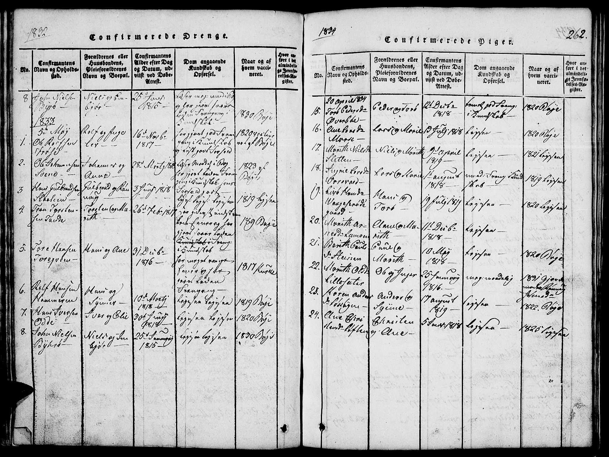 Lom prestekontor, SAH/PREST-070/L/L0001: Parish register (copy) no. 1, 1815-1836, p. 262