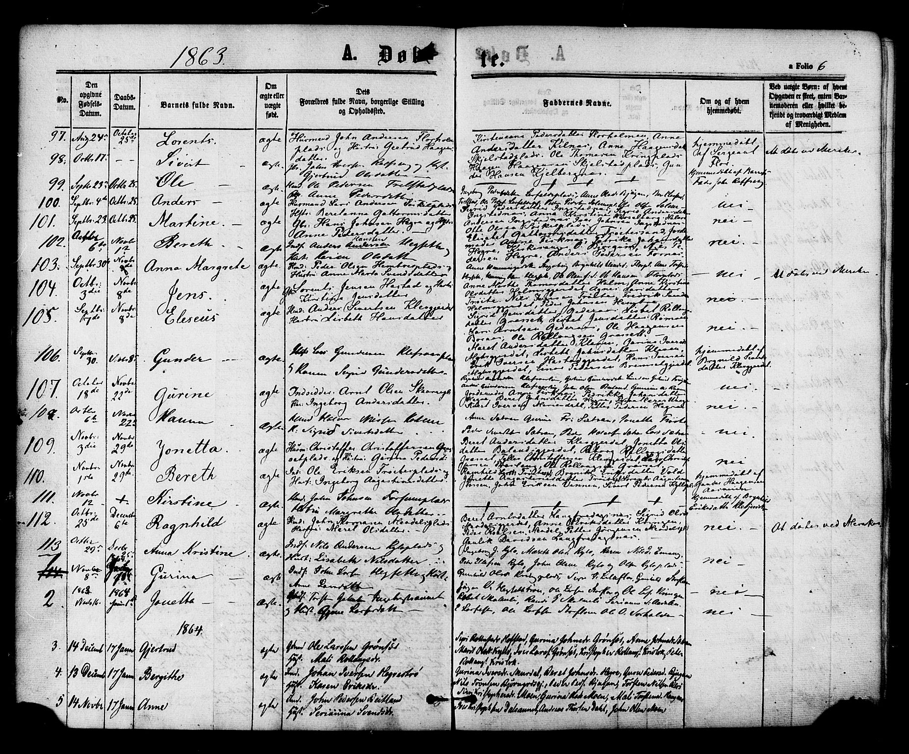 Ministerialprotokoller, klokkerbøker og fødselsregistre - Nord-Trøndelag, SAT/A-1458/703/L0029: Parish register (official) no. 703A02, 1863-1879, p. 6