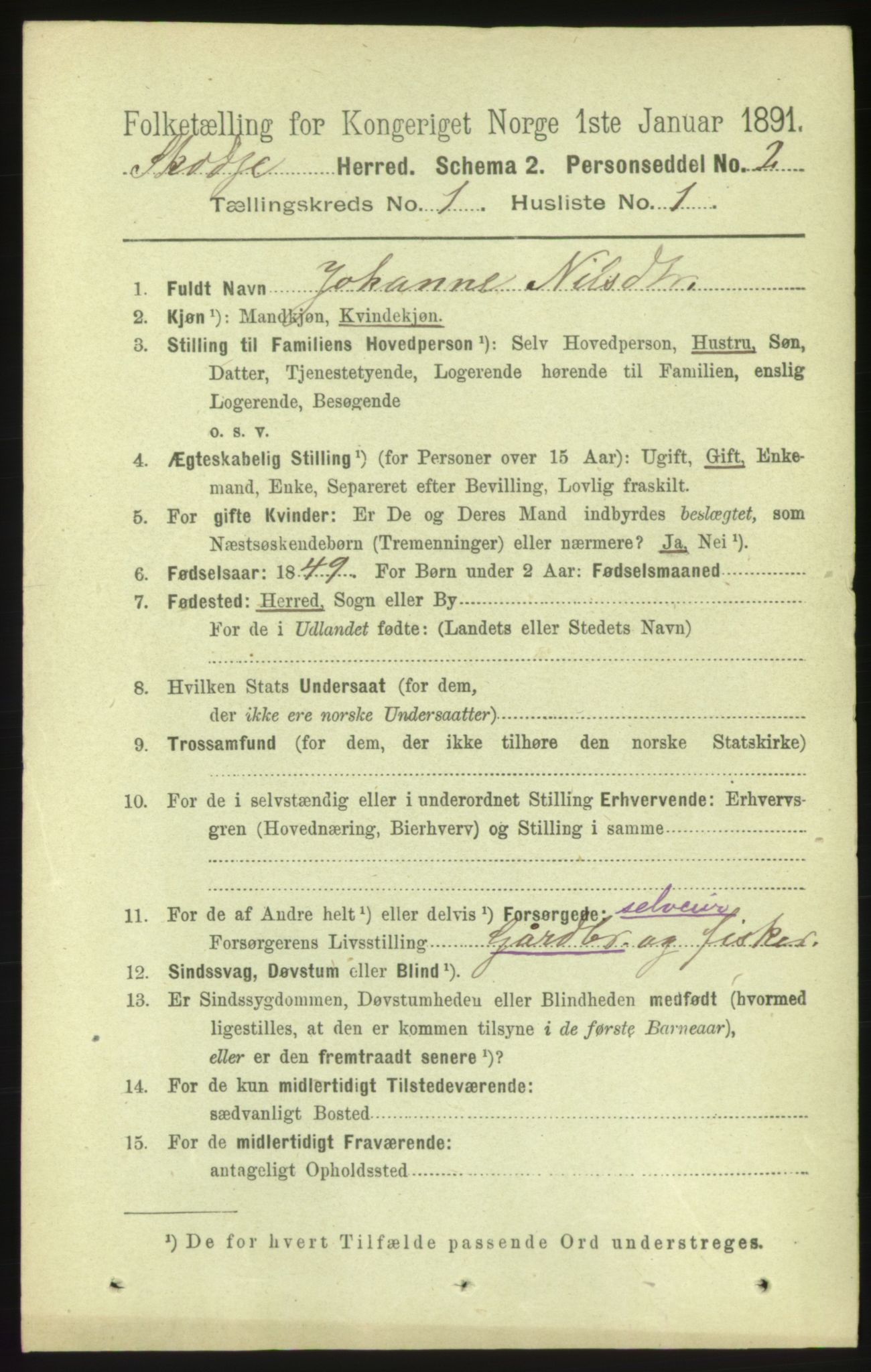 RA, 1891 census for 1529 Skodje, 1891, p. 75