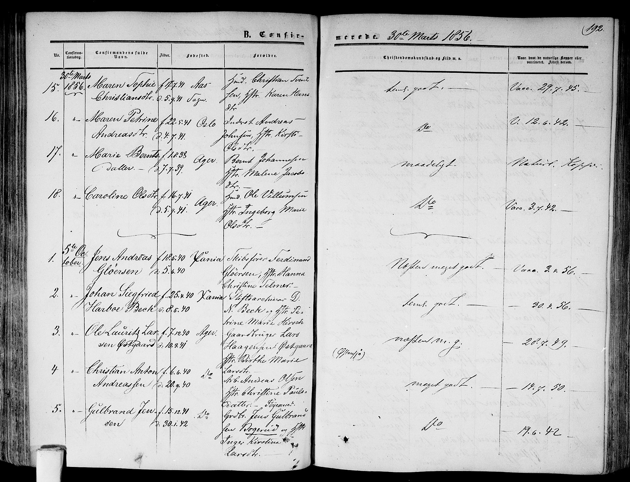 Gamlebyen prestekontor Kirkebøker, AV/SAO-A-10884/F/Fa/L0004: Parish register (official) no. 4, 1850-1857, p. 192