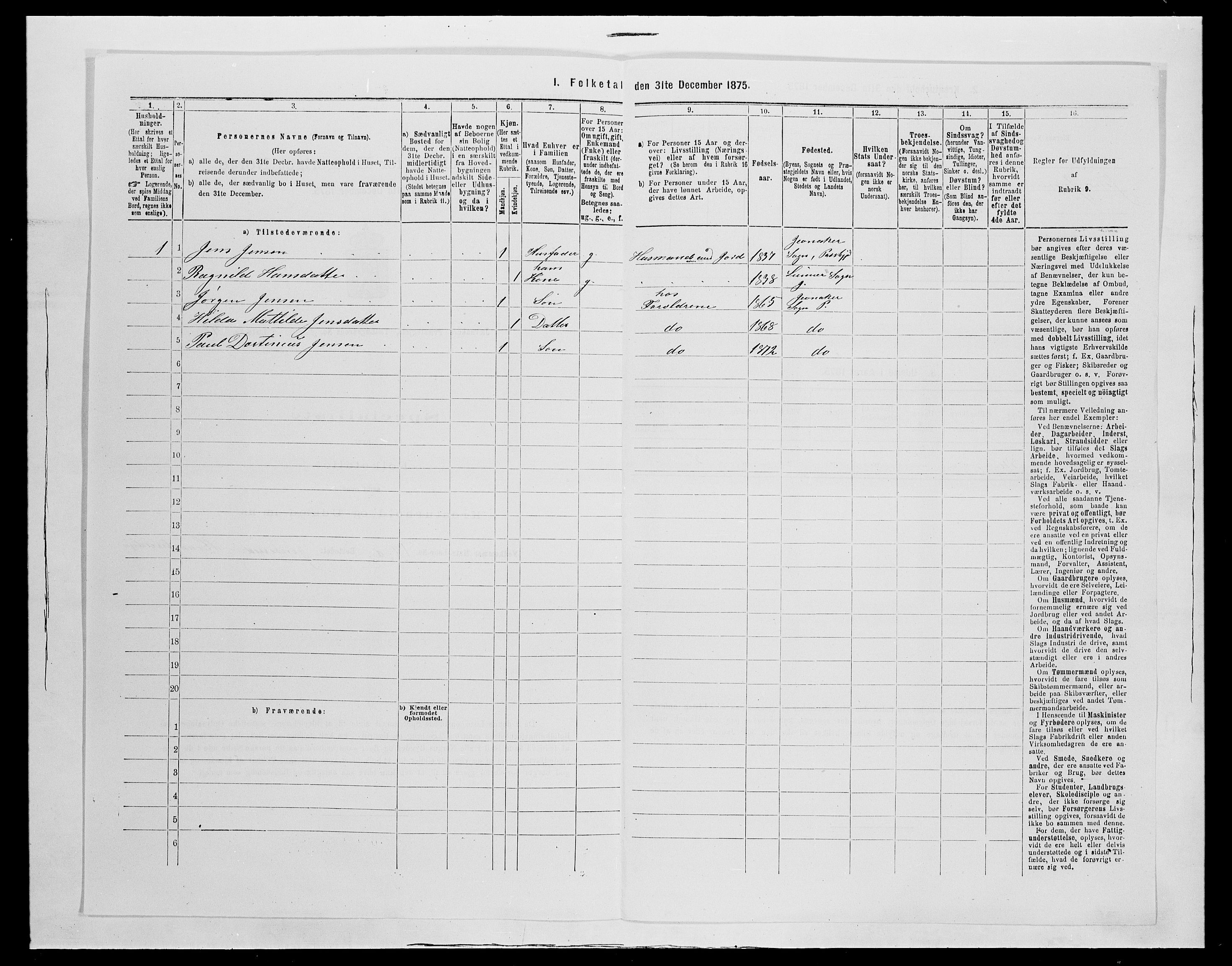 SAH, 1875 census for 0532P Jevnaker, 1875, p. 1106