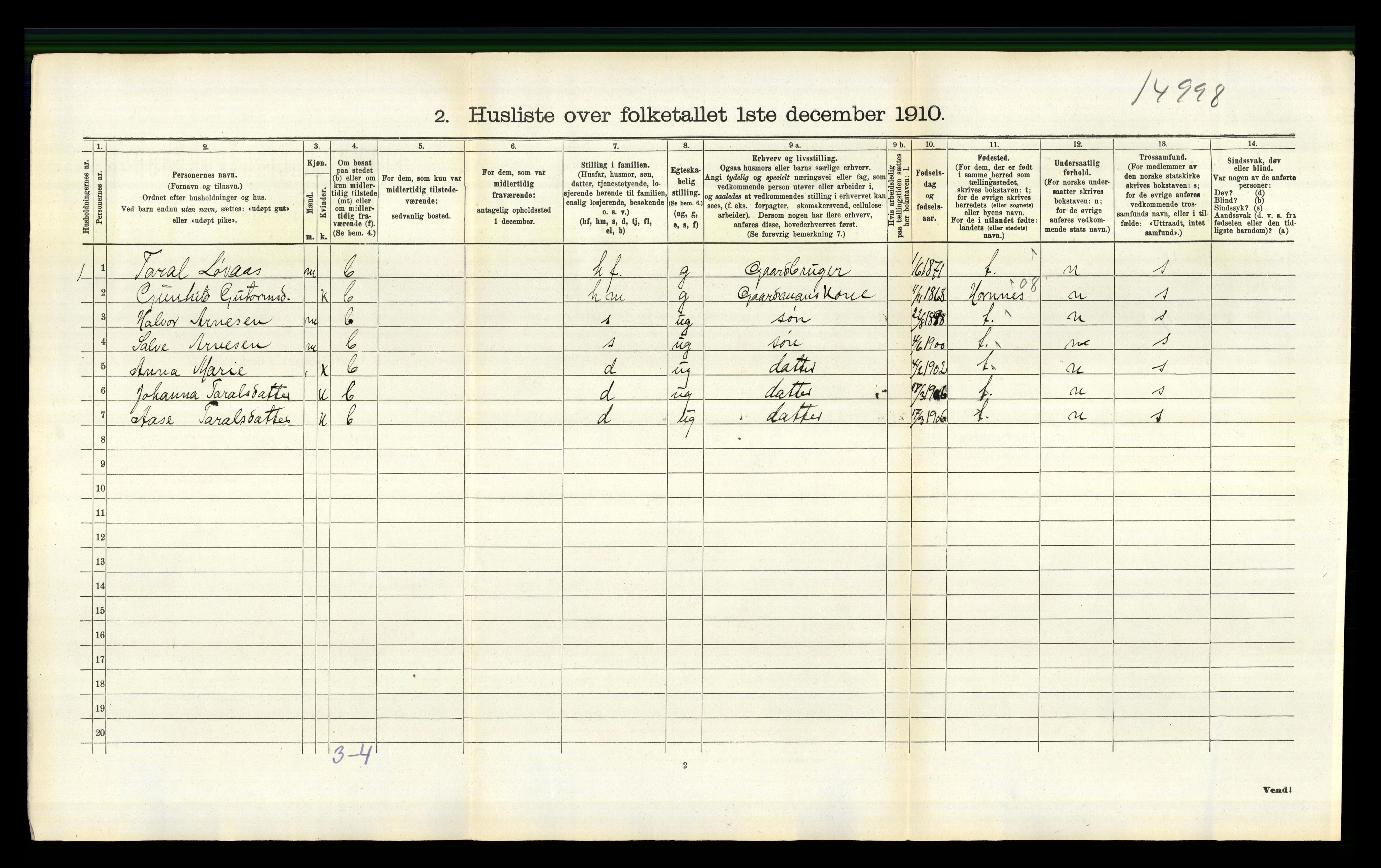 RA, 1910 census for Evje, 1910, p. 195