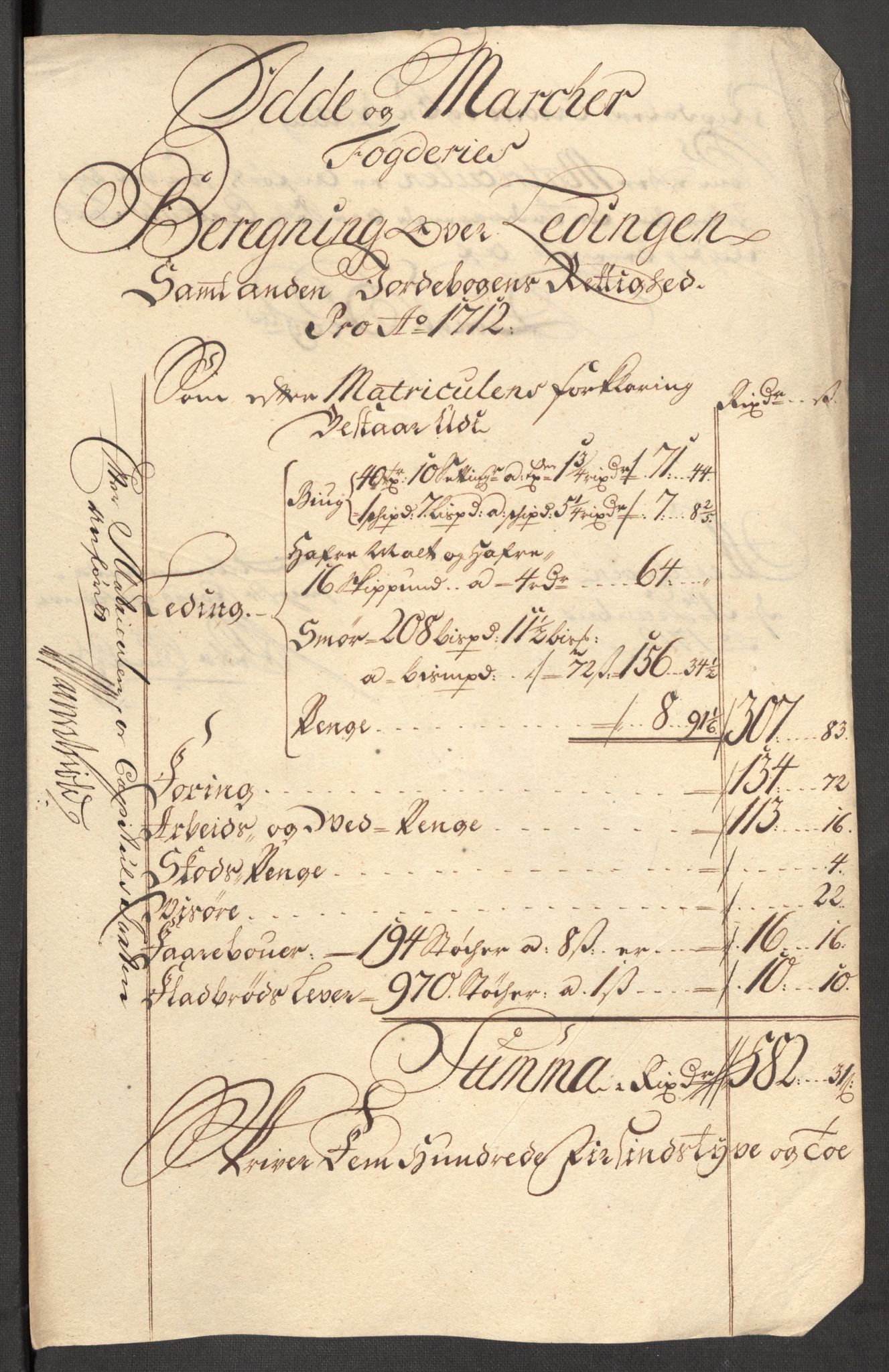 Rentekammeret inntil 1814, Reviderte regnskaper, Fogderegnskap, AV/RA-EA-4092/R01/L0021: Fogderegnskap Idd og Marker, 1712, p. 119