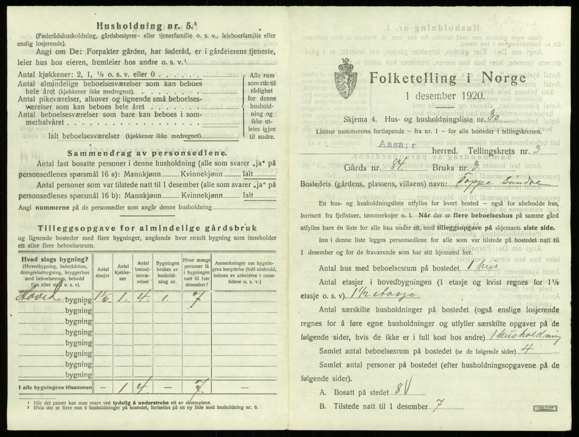 SAB, 1920 census for Åsane, 1920, p. 255