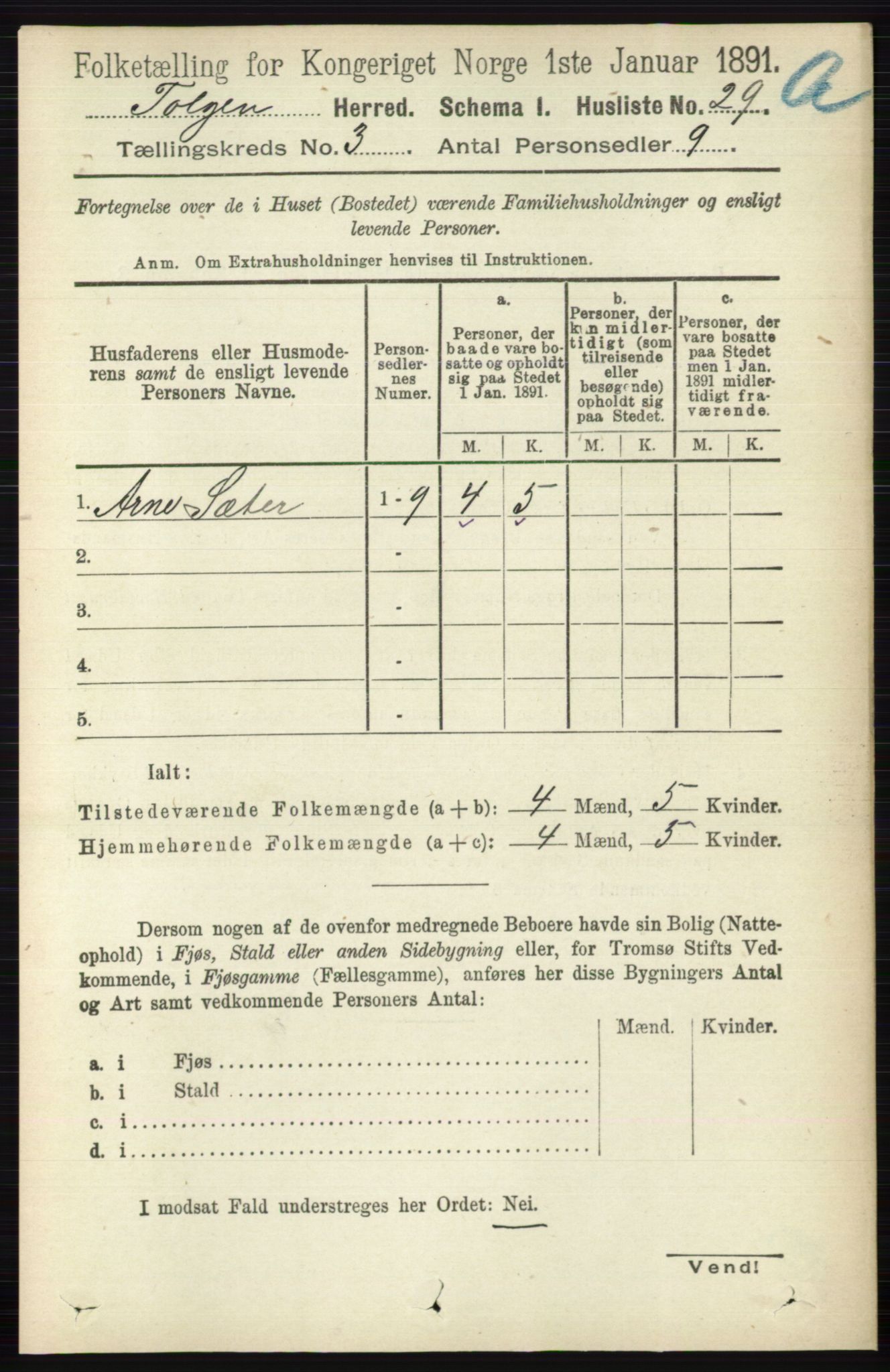 RA, 1891 census for 0436 Tolga, 1891, p. 527