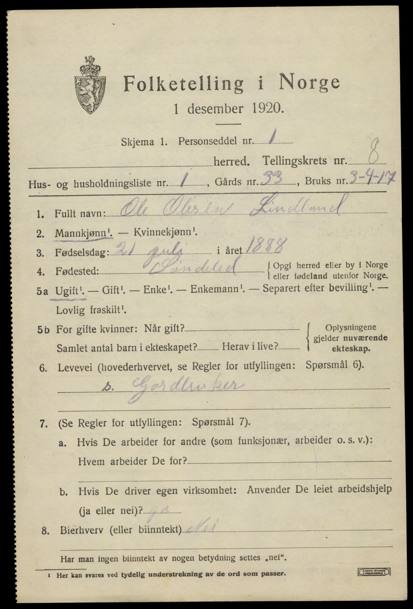 SAK, 1920 census for Søndeled, 1920, p. 4319