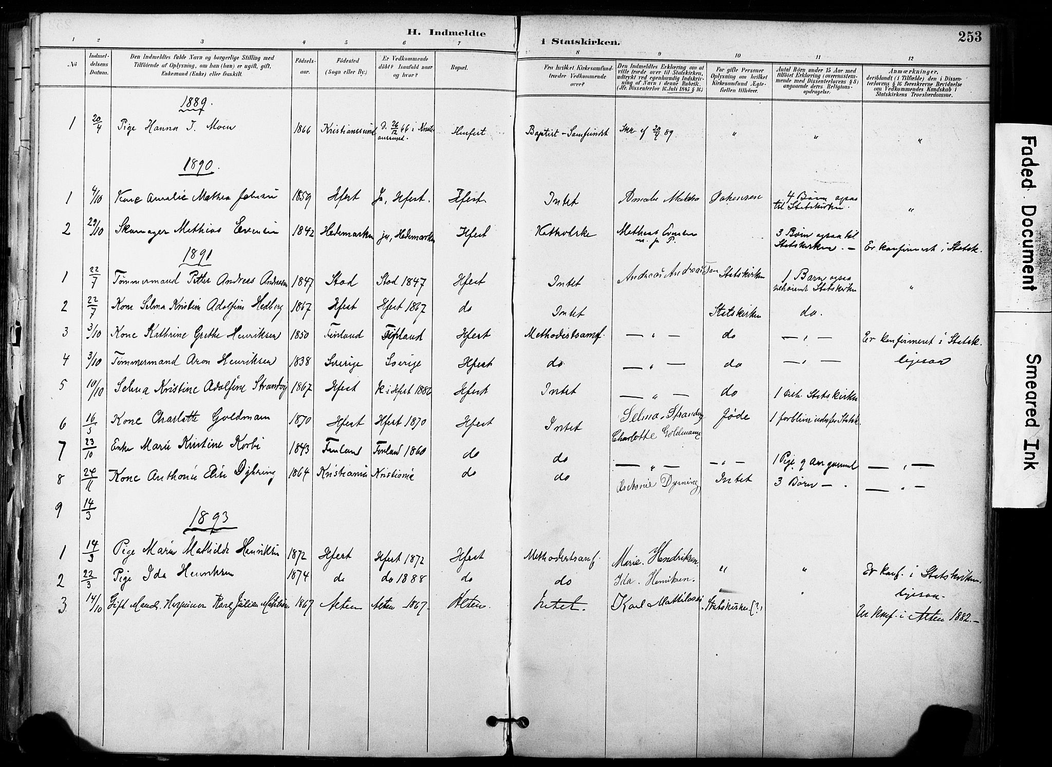 Hammerfest sokneprestkontor, SATØ/S-1347/H/Ha/L0009.kirke: Parish register (official) no. 9, 1889-1897, p. 253