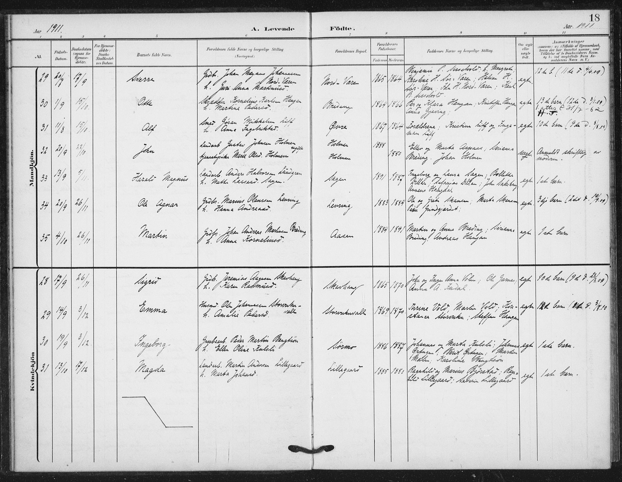 Ministerialprotokoller, klokkerbøker og fødselsregistre - Nord-Trøndelag, SAT/A-1458/724/L0264: Parish register (official) no. 724A02, 1908-1915, p. 18