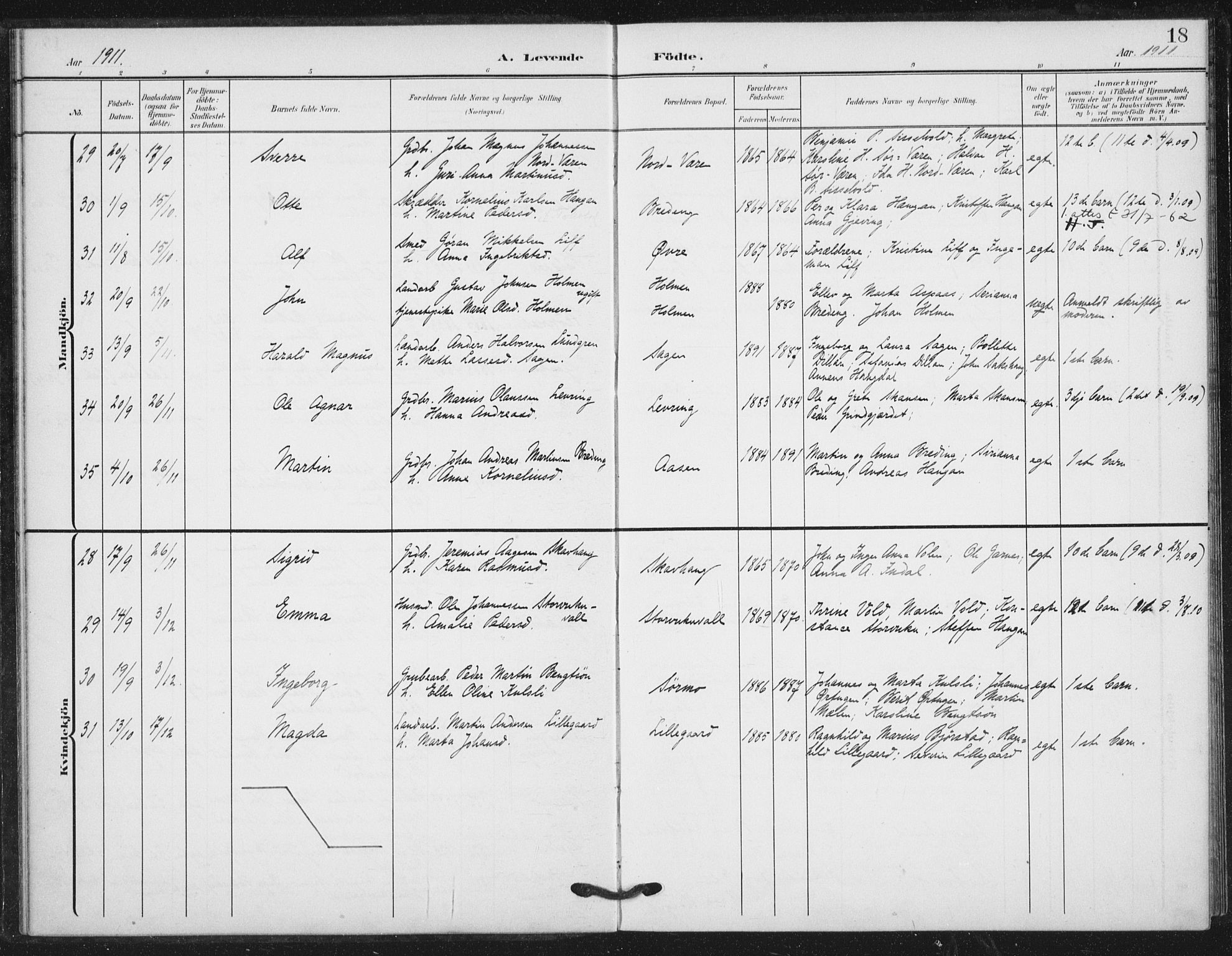 Ministerialprotokoller, klokkerbøker og fødselsregistre - Nord-Trøndelag, AV/SAT-A-1458/724/L0264: Parish register (official) no. 724A02, 1908-1915, p. 18