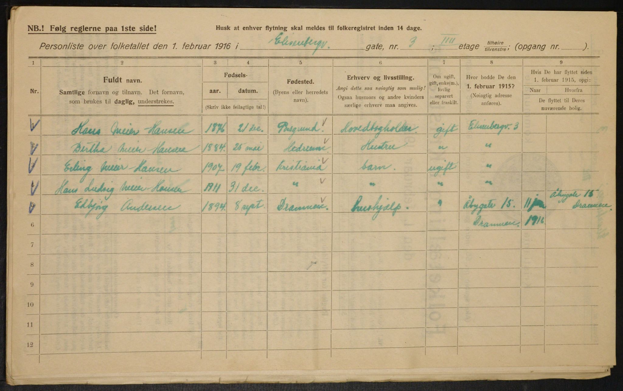 OBA, Municipal Census 1916 for Kristiania, 1916, p. 20743