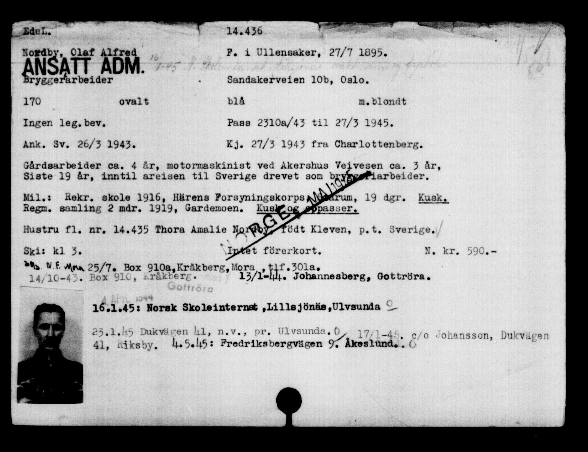 Utenriksstasjonene, Legasjonen i Stockholm, Flyktningkontoret, AV/RA-S-6753/V/Va/L0007: Kjesäterkartoteket, flyktninger med registreringsnr. 12700-15723, 1940-1945, p. 2006